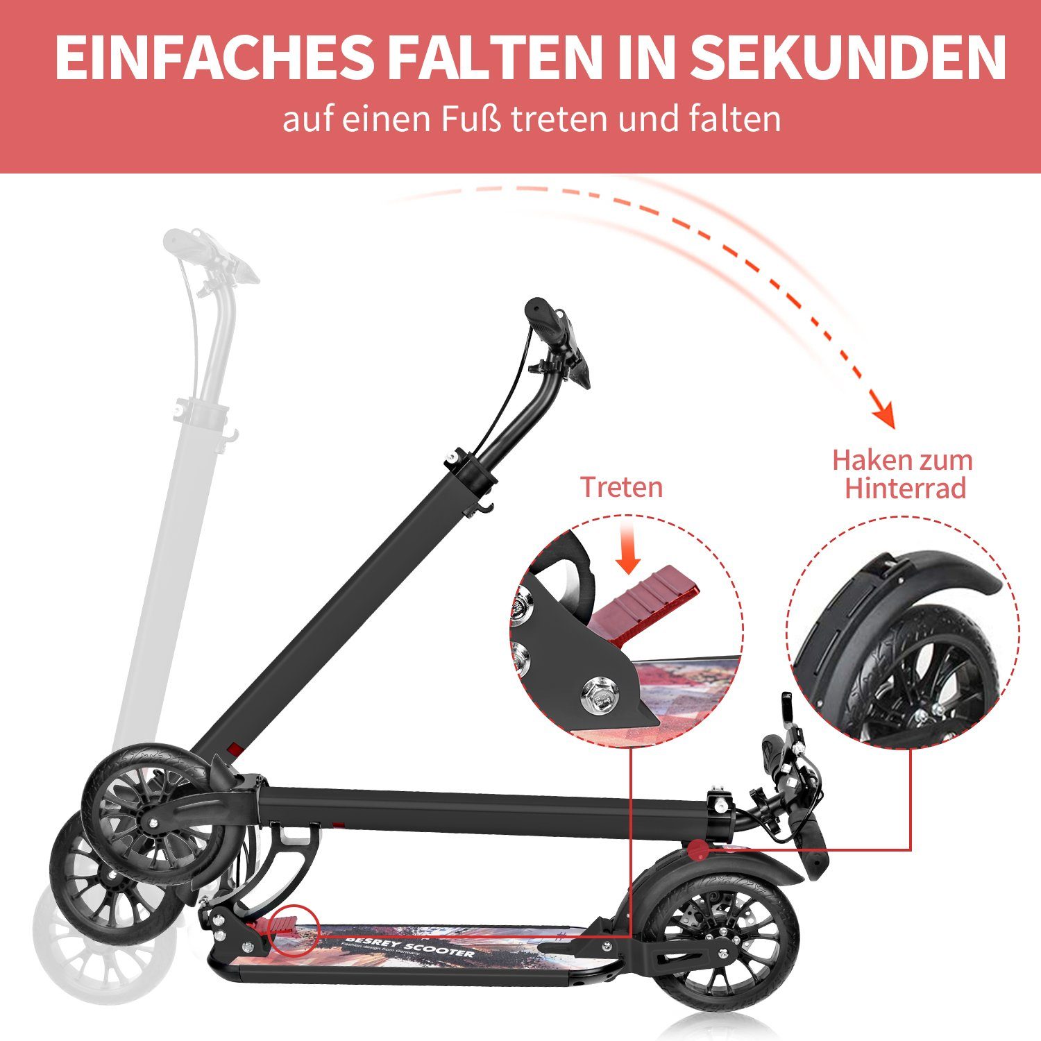 Produktbild von Roller Erwachsene XXL Big Wheel Scooter – Klappbarer Cityroller Für Erwachsene & Kinder (150kg Traglast) Hudora Big Wheel