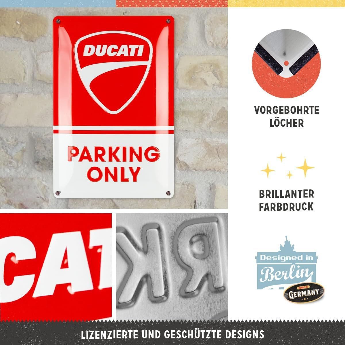 Nostalgic-Art Metallschild Blechschild 20 x 30cm - Ducati - Parking Only – Bild 3 von 4