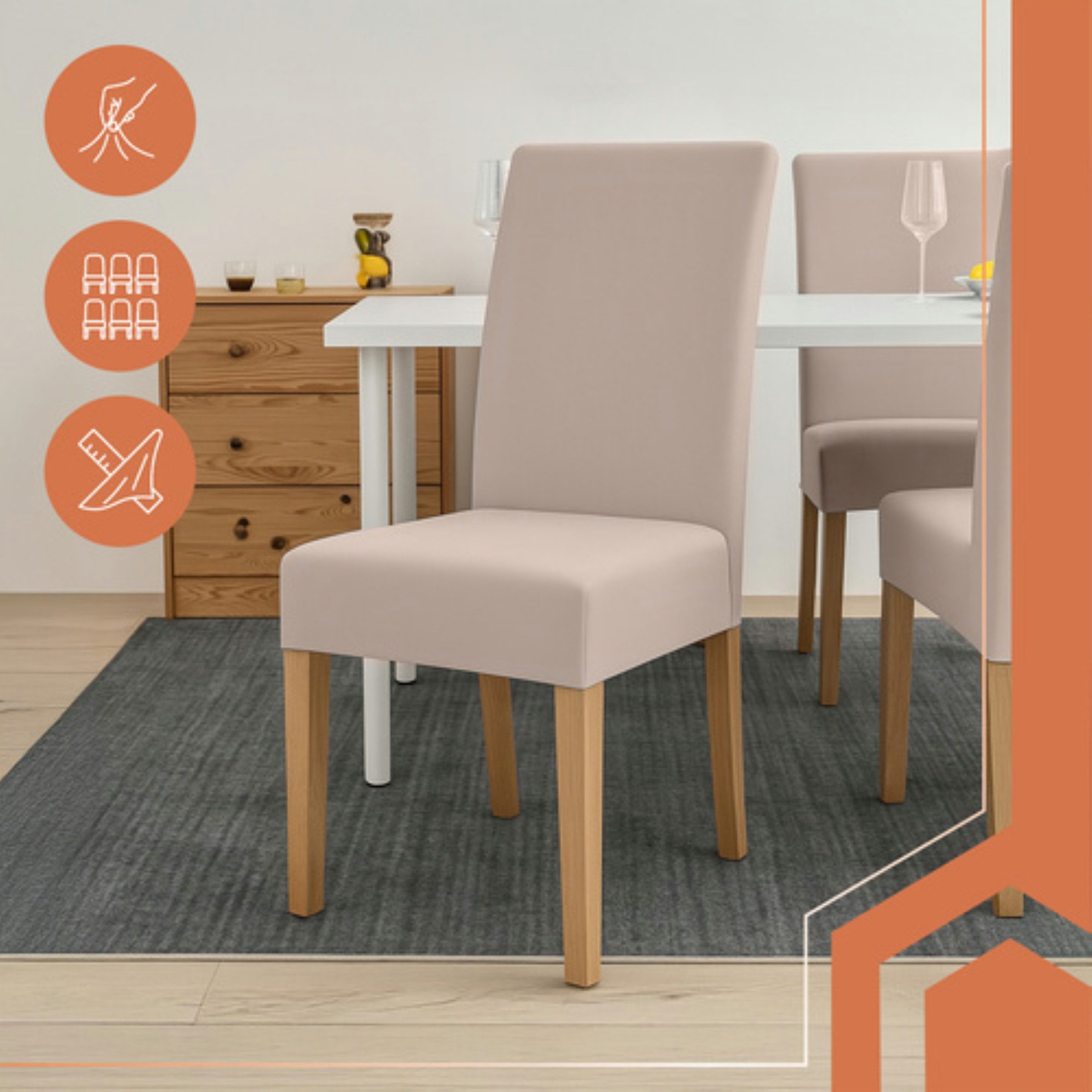 Ruhhy Stuhlhusse Stuhlhusse Universal Elastisch Weich Beige 65x40x35 cm, Universalgröße, elastisch, weich, maschinenwaschbar 30 °C, 6 Stück Set – Bild 5 von 5