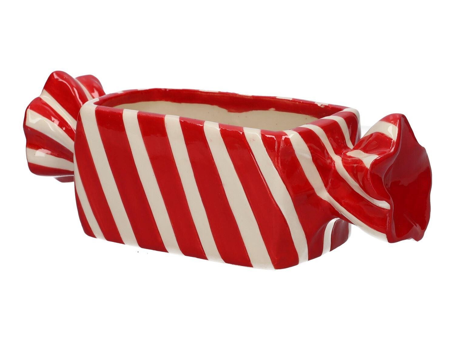 INNA-Glas Blumentopf Übertopf Bonbon AMIEL, aus Keramik, rot-weiß, 22,2x8,9x7,1cm