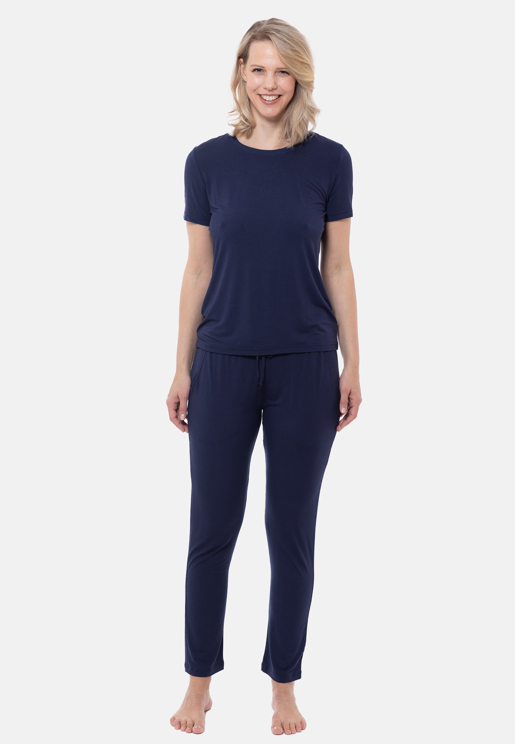 Mey Pyjama Sleepy & Easy (Set, 2 tlg) Schlafanzug - Lounge T-Shirt und lange Hose im Set True blue