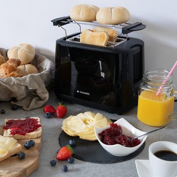 Navaris Toaster Doppelschlitz-Toaster mit Brötchenaufsatz - 6 Stufen