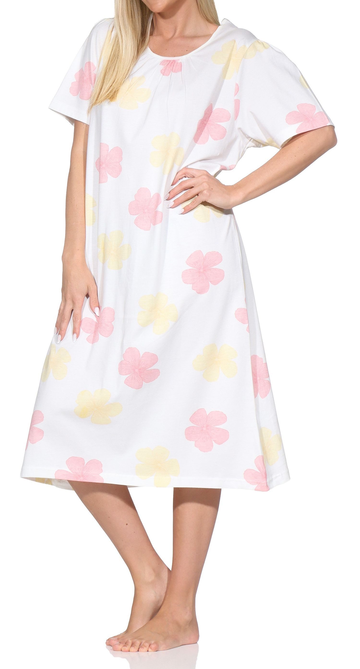 Normann Nachthemd Normann Damen Nachthemd kurzarm – elegantes Florales-Design