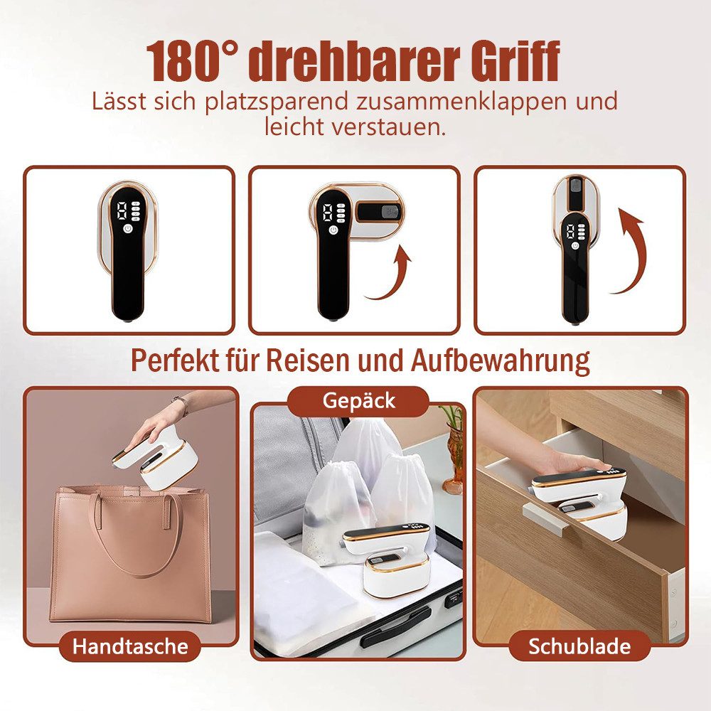 TUWENA Dampfglätter Verbessert Dampfbügeleisen Mini, Faltbares Kompaktes Reisebügeleisen, 15s Schnelles mit LED-Anzeige & 4-Stufen-Dampf für Reisen und Zuhause – Bild 5 von 5