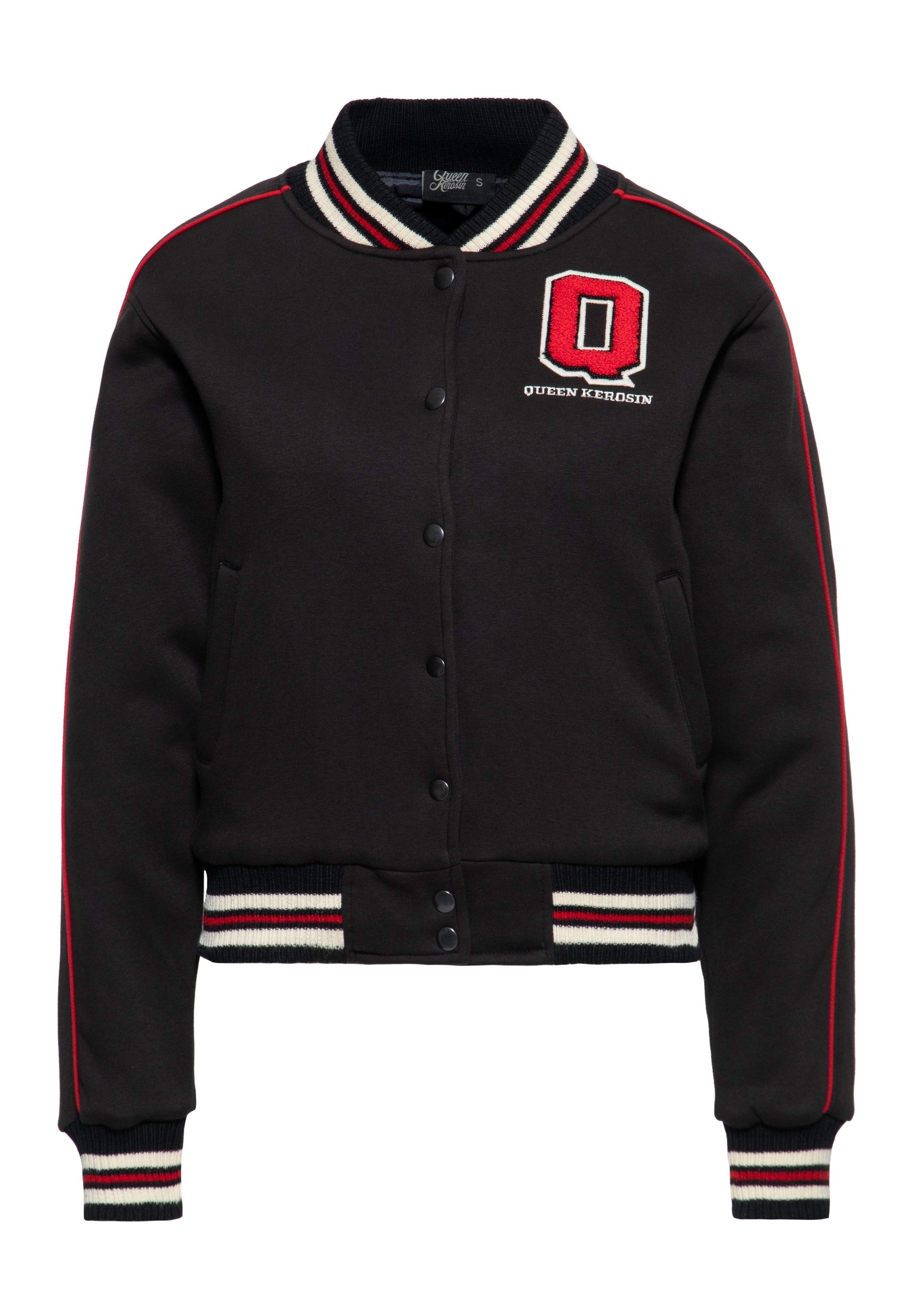 QueenKerosin Collegejacke Q (1-St) mit rotem Piping entlang der Ärmel günstig online kaufen