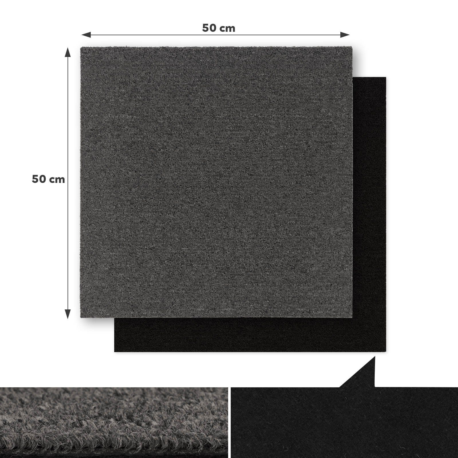 Karat Teppichfliese Moscow, Bodenschutz, Erhältlich in 4 Farben, 50 x 50 cm, Quadratisch, Höhe: 5.5 mm, Selbstliegend