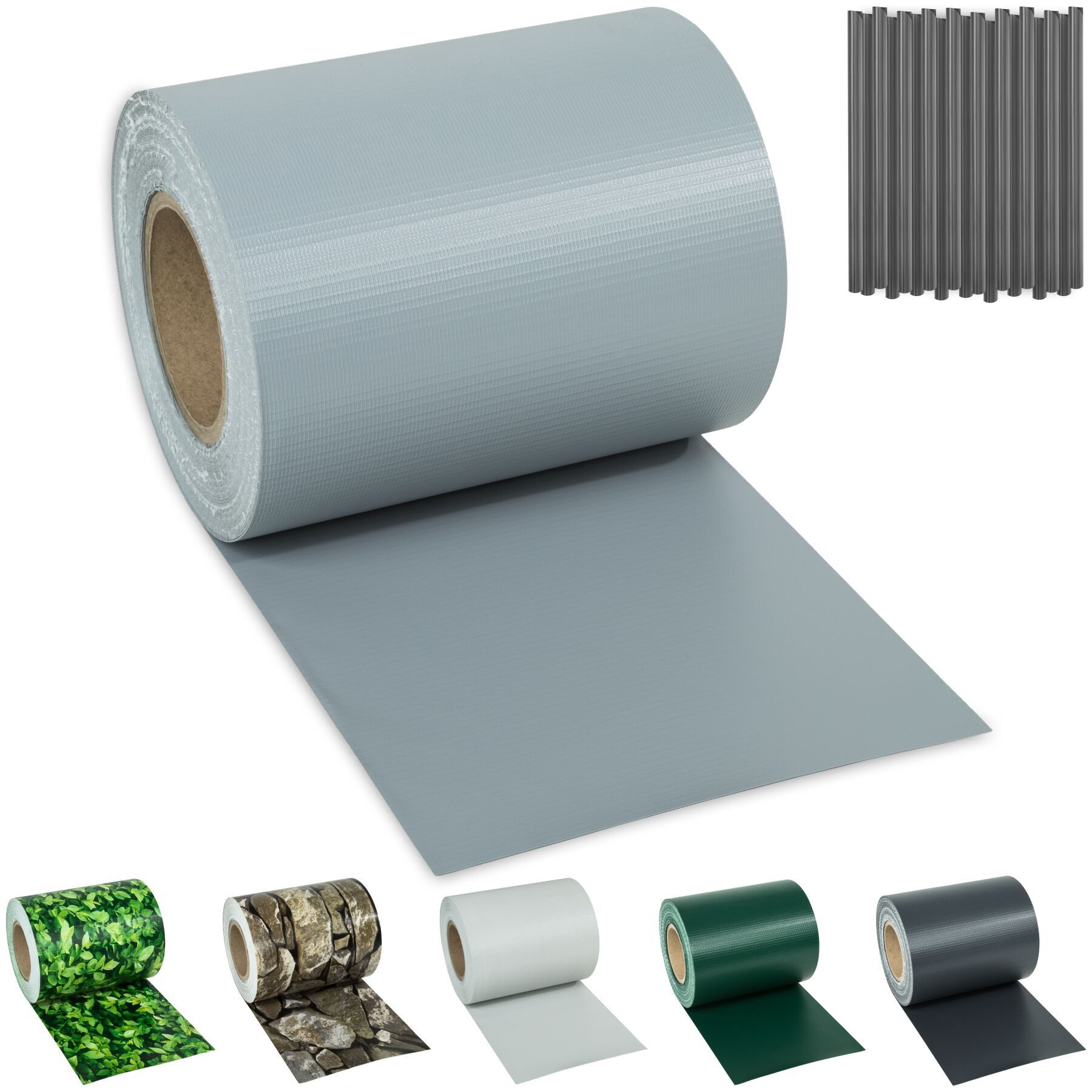 tectake Sichtschutzzug Sichtschutzstreifen mit Befestigungsclips, witterungs und, Einzelstab- und Doppelstabmatten-Zäune, (Zaunblende, 450 g/m², in grau), doppelseitig bedruckt, blickdicht und extrem reißfest