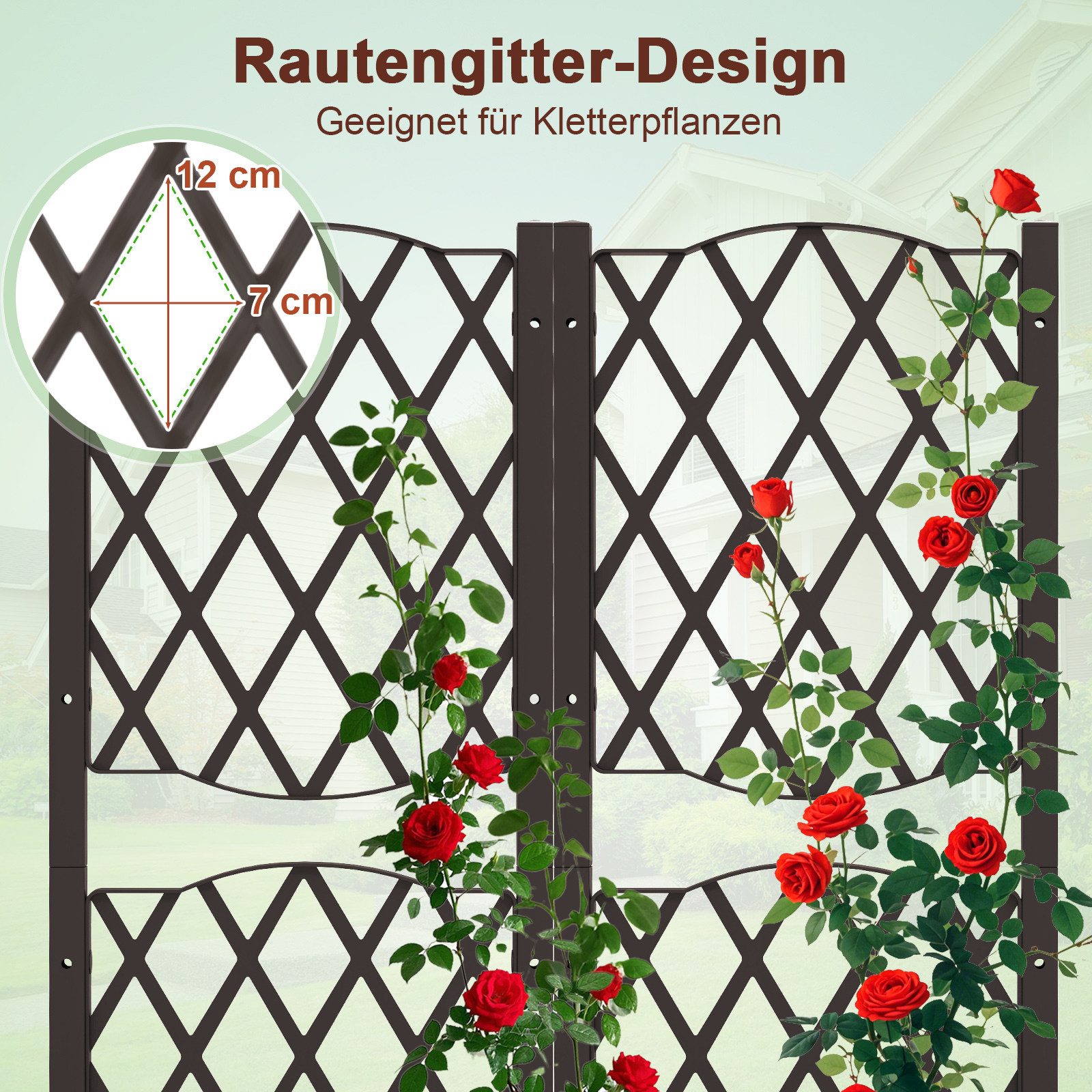COSTWAY Blumenkasten, mit Rankgitter, Hochbeet mit Spalier, 80x40x122 cm