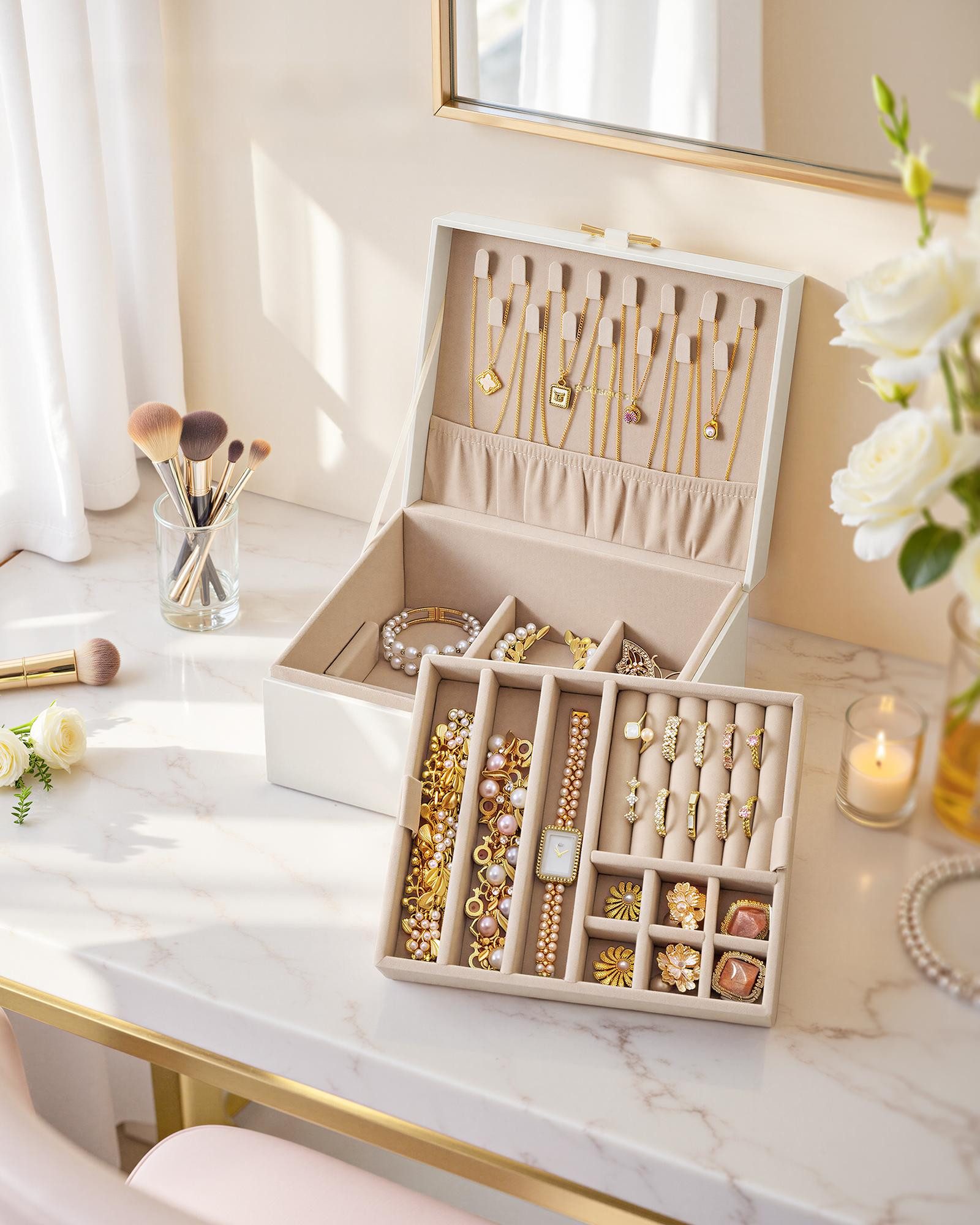 SONGMICS Schmuckkasten Schmuckaufbewahrung, 2 Ebenen, mit herausnehmbarem S günstig online kaufen