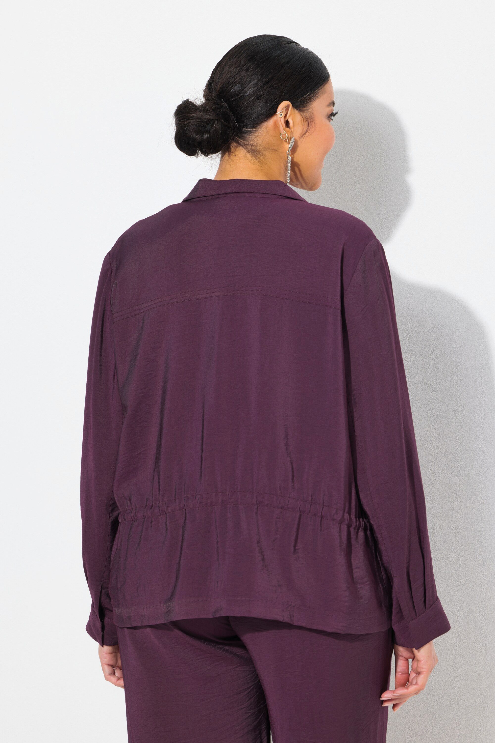 Ulla Popken Sommerjacke Jacke gehämmert Tunnelzug Stehkragen Langarm