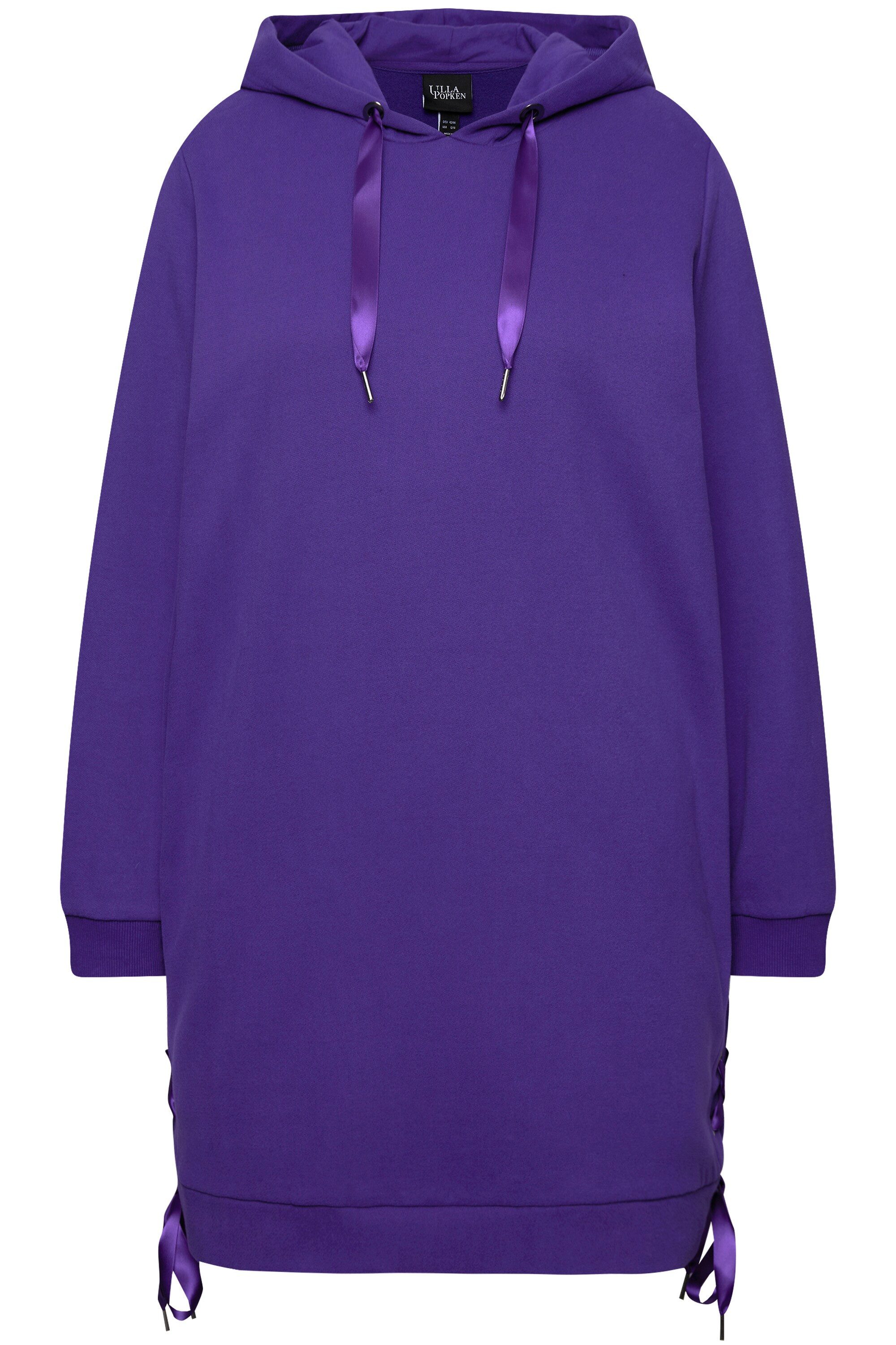 Ulla Popken Sweatshirt Long-Hoodie Satinbänder Kapuze Langarm günstig online kaufen