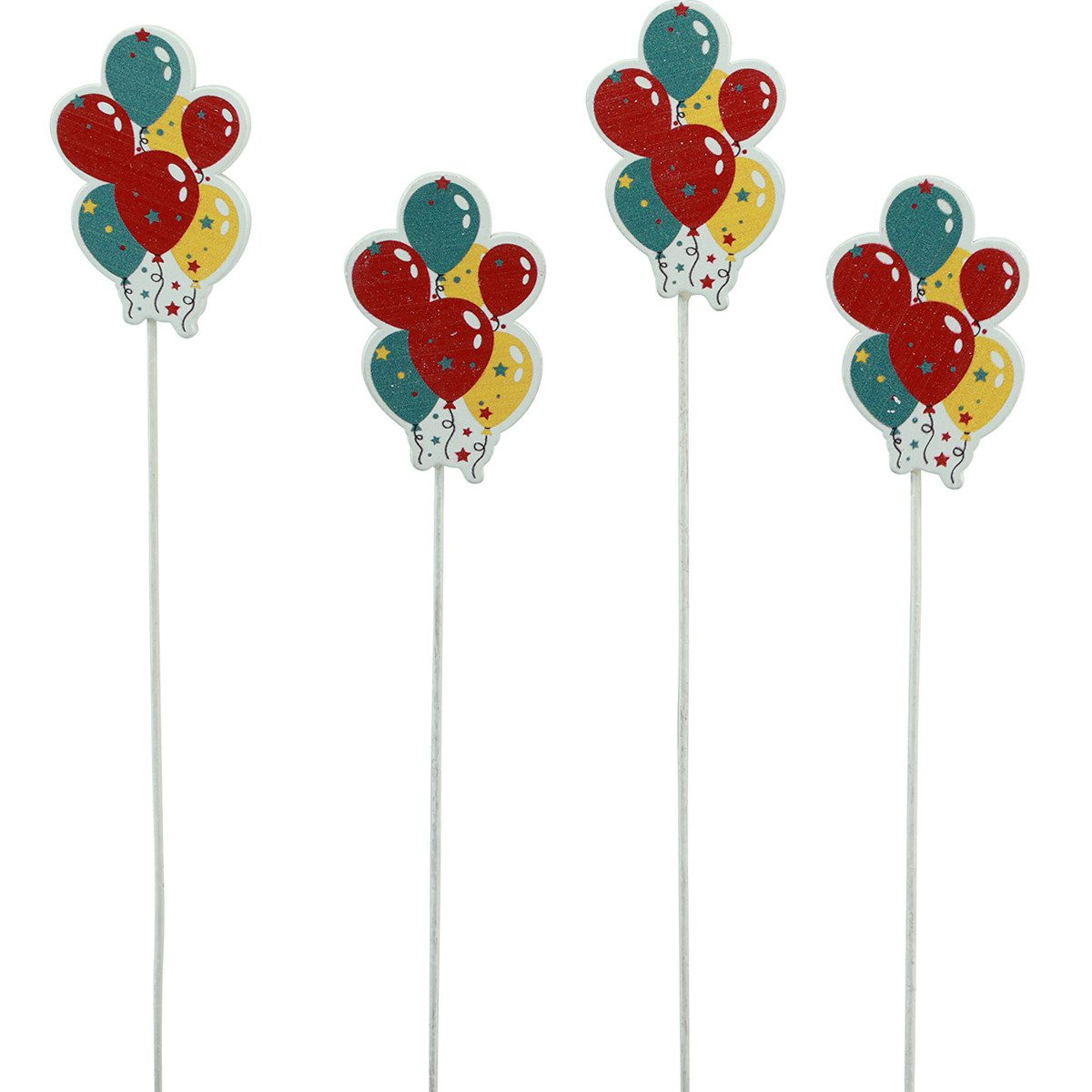 Viana Dekofigur Blumenstecker Strauß Deko Kuchentopper Luftballons Bunt 26cm, 15 Stück