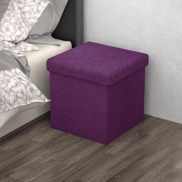 Intirilife Sitzhocker (Sitzwürfel mit Stauraum 30x30x30 cm in NEBEL LILA - Fußablage), Faltbare Sitzhocker - aus Stoff mit Mulden - Aufbewahrungsbox Truhe