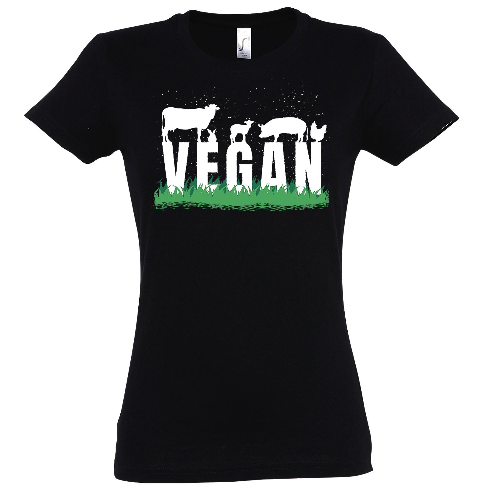 Youth Designz T-Shirt Schwarz mit trendigem Frontprint Shirt Damen Vegan