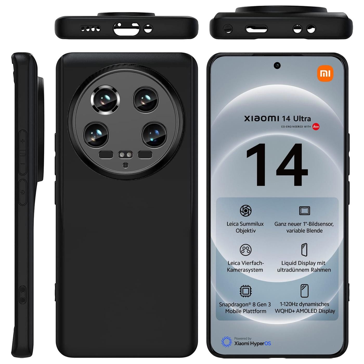 CoolGadget Handyhülle Handy Schutzhülle für Xiaomi 14 Ultra matt schwarz 6,73 Zoll, Silikon TPU Hülle Schutz Tasche Cover schlicht Slim Case