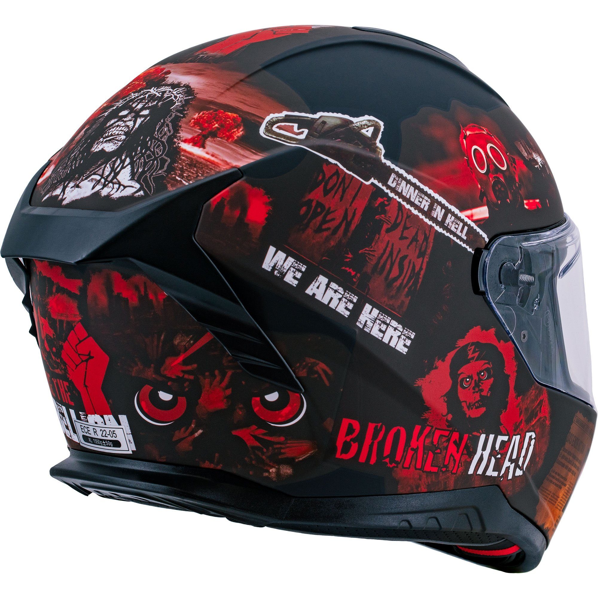 Broken Head Motorradhelm Broken Head Integralhelm Resolution Rot, Mit Symbolen der Revolution!