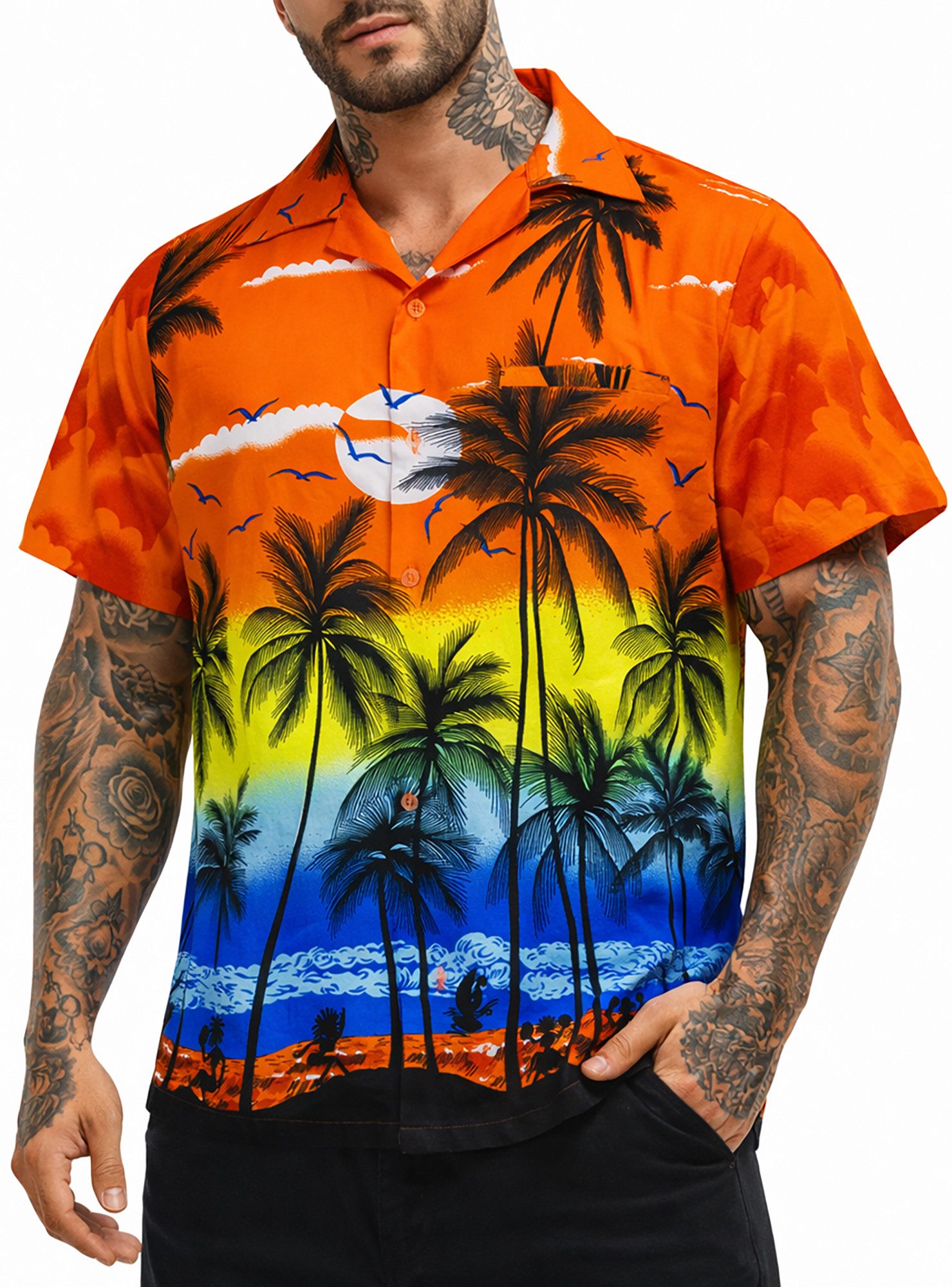 King Kameha Hawaiihemd "Beach" Funky Hawaii-Hemd Herren Kurzarm Front-Tasche Stylish