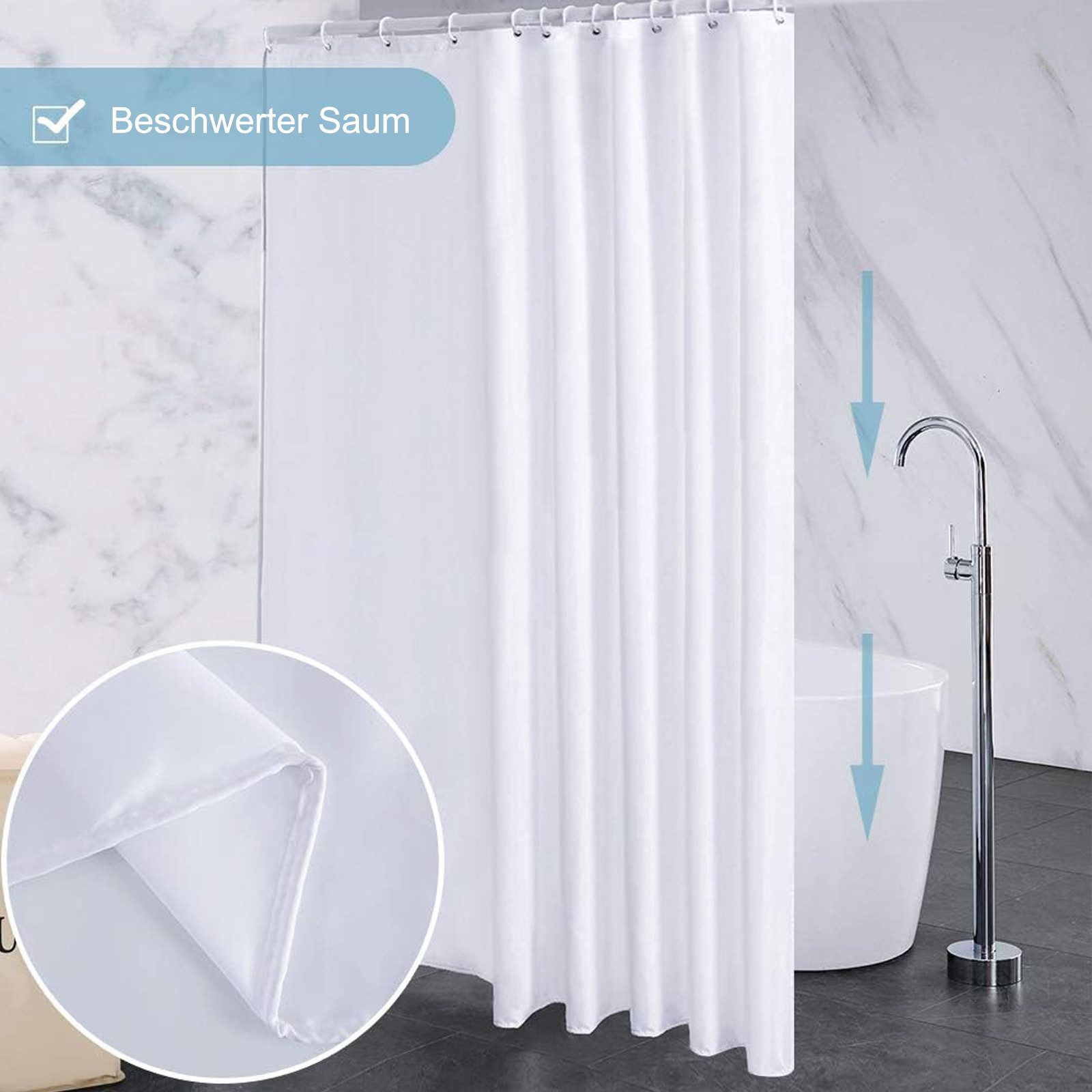 OKWISH Duschvorhang Badezimmer Vorhang Badewannenvorhang Dusche Breite 200 cm (200x240 cm Wasserabweisend Anti-schimmel Waschbar 12 Duschvorhangringe, Duschvorh – Bild 5 von 5