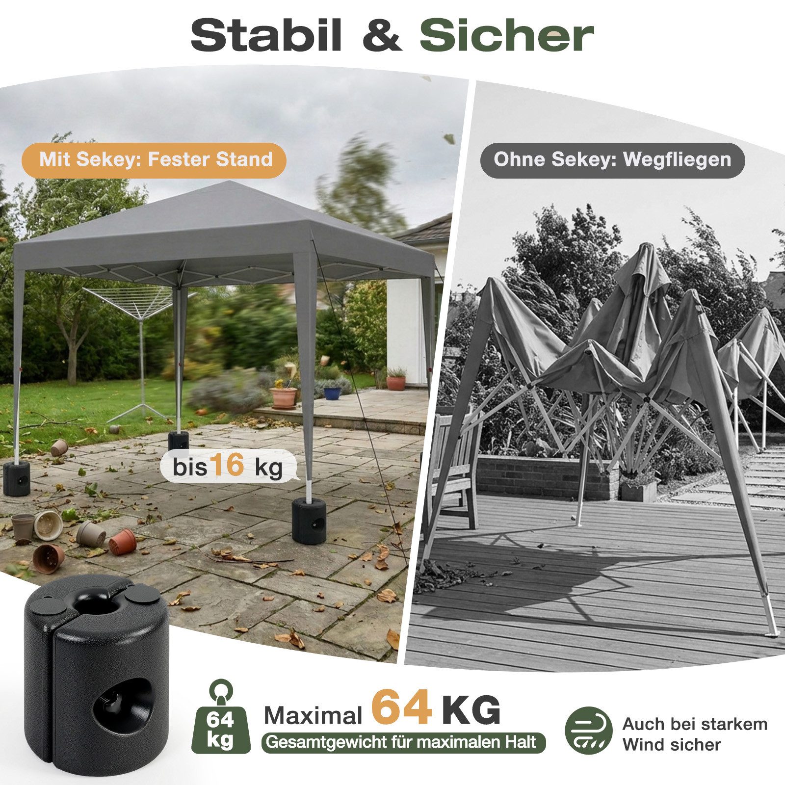 Sekey Beschwerungsgewicht Pavillonstandfüße 4er Set Pavillon Gewichte Belastung bis zu 64 kg, Partys, Pavillons, Gartenzelte, Pavillon-Standfuß, flexibel befüllbar: Sand, Steine oder Wasser