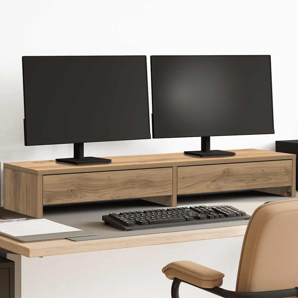 vidaXL Monitorständer Monitorständer mit Schubladen Artisan-Eiche 100x27x15 cm – Bild 2 von 5