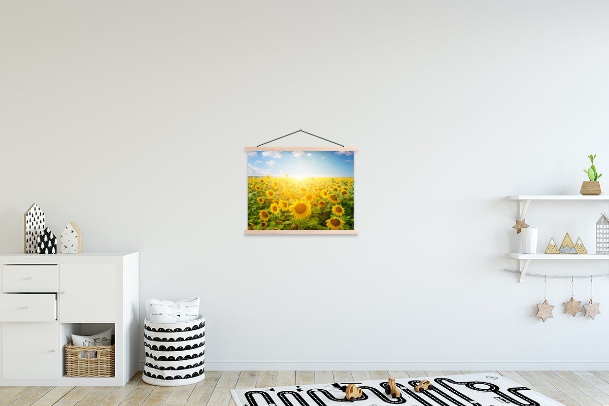 Sonnenblume - Poster Wolken, Magnetisch Sonne St), (1 Posterleiste, Bilderleiste, für Textilposter - MuchoWow Wohnzimmer,