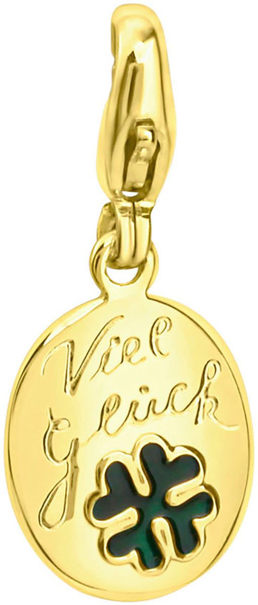 Firetti Charm-Einhänger Schmuck Geschenk Gold 375 Anhänger Charms Kleeblatt Gravur Viel Glück, mit Lack