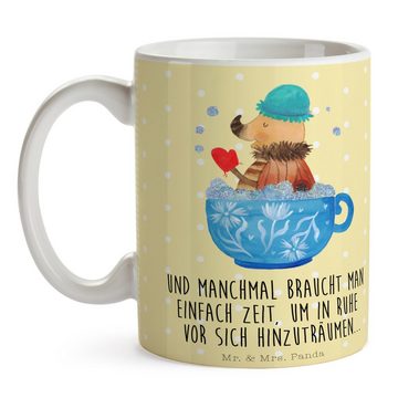 Mr. & Mrs. Panda Tasse Nachtfalter Schaumbad - Gelb Pastell - Geschenk, Kaffeetasse, Badezim, Keramik, Brillante Bedruckung
