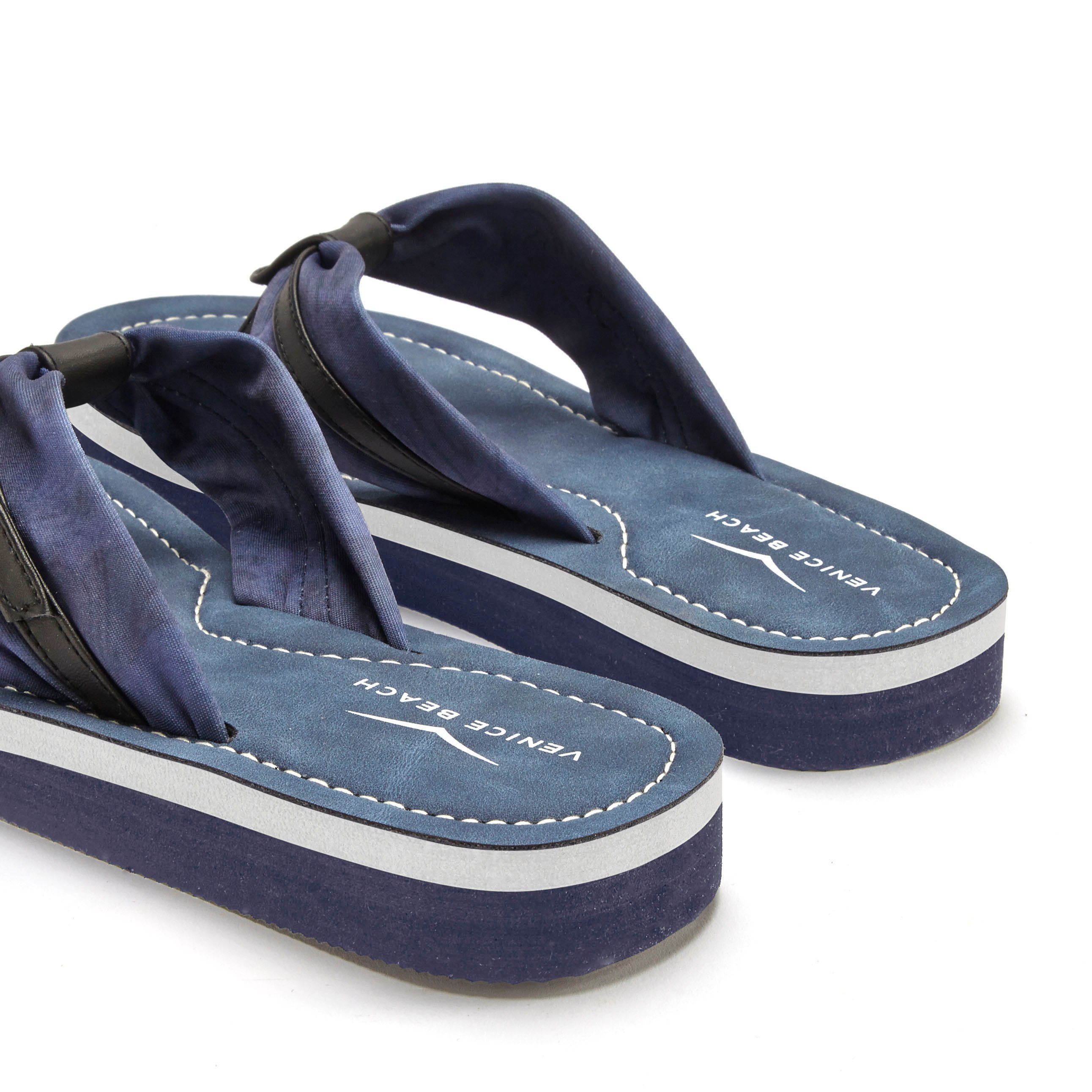 Sandale, Print Beach modischem mit VEGAN Flip Badezehentrenner blau-schwarz Badeschuh, Pantolette, Flop Venice