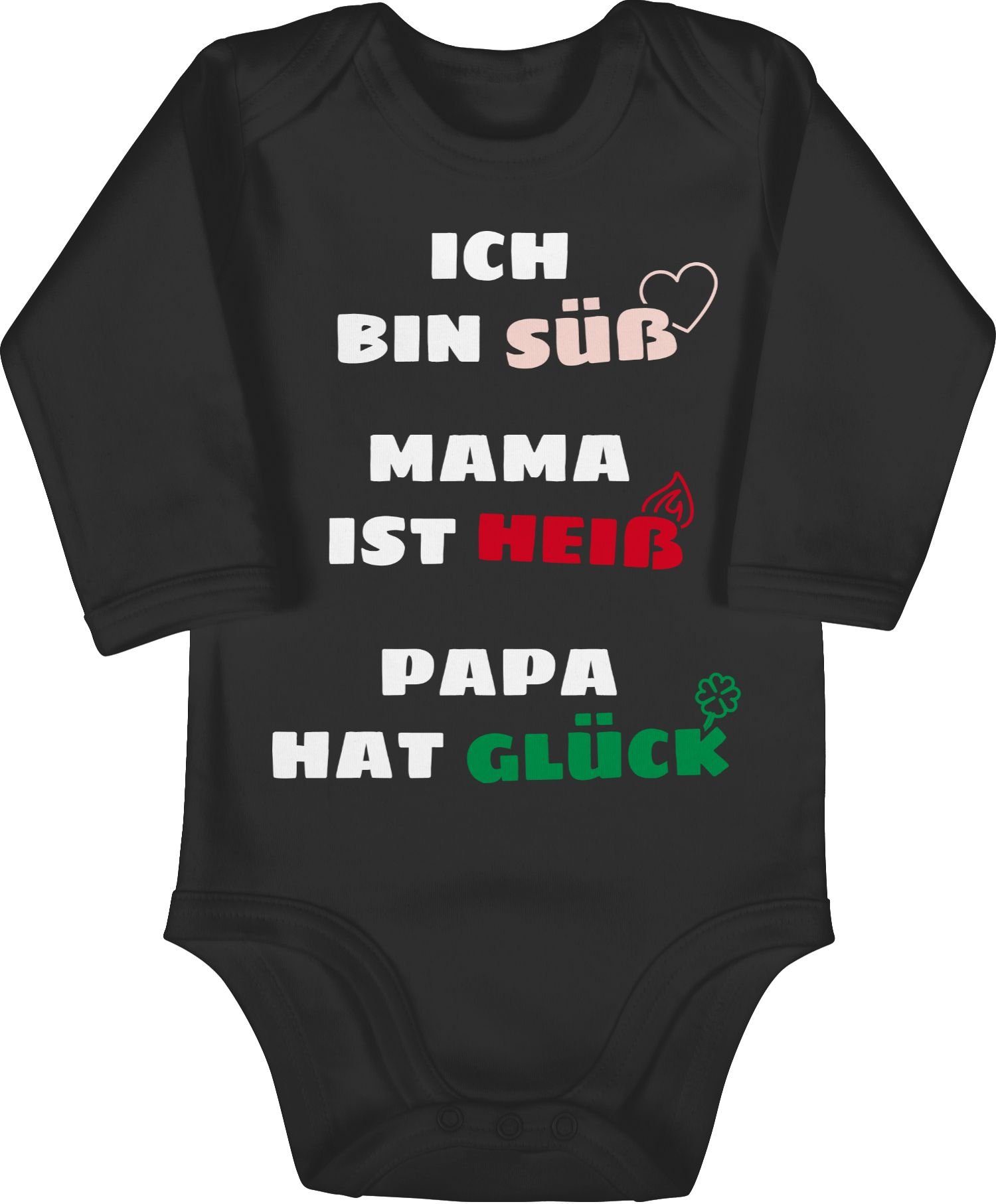 Shirtracer Shirtbody Ich bin süß Mama ist heiß Papa hat Glück Strampler Baby Mädchen & Junge 3 Schwarz