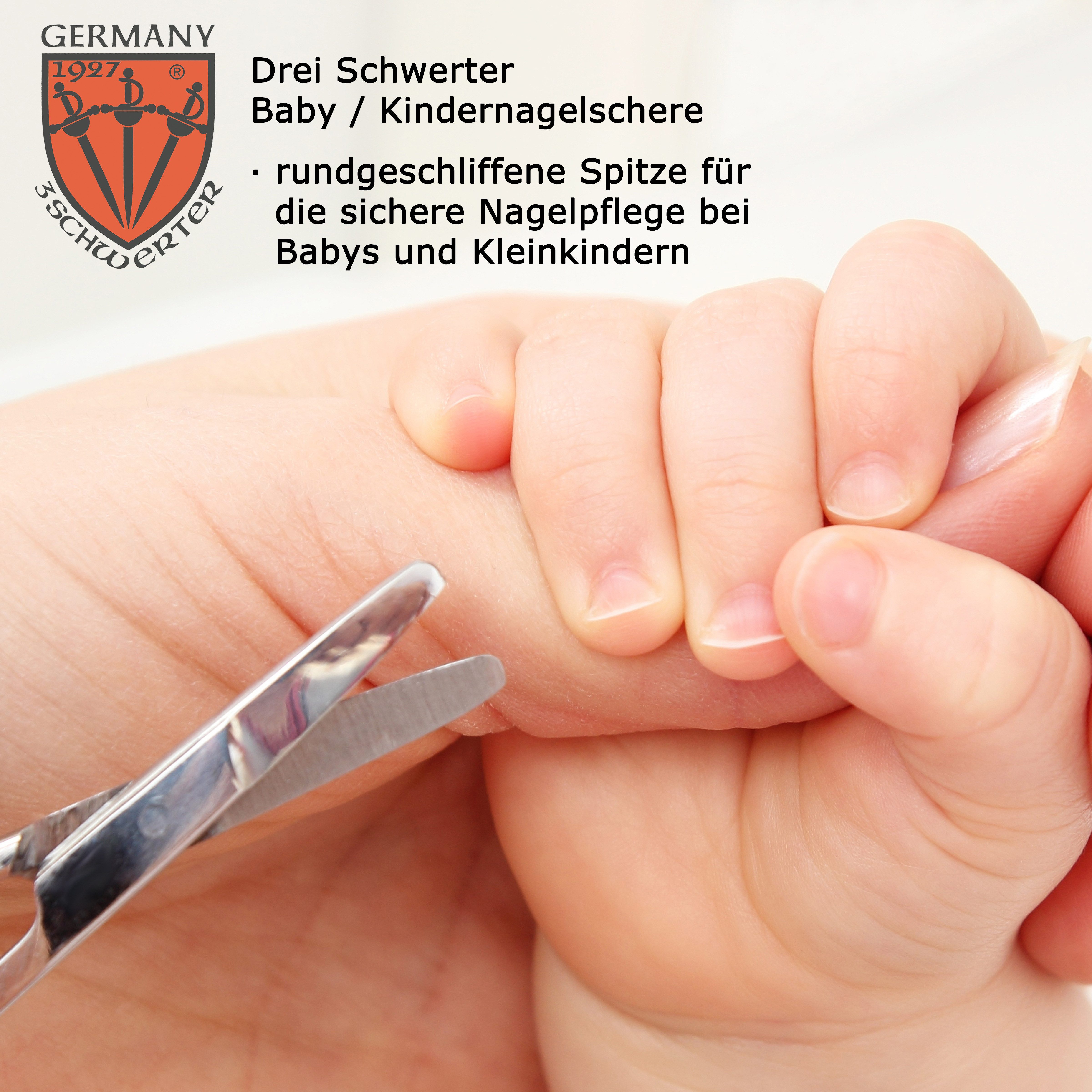 3 SCHWERTER Baby-Nagelschere Hochwertige Nagelschere, Maniküre Set im lustigen Etui "Rabe Corbi", sichere Nagelpflege für Babys, Made in Germany