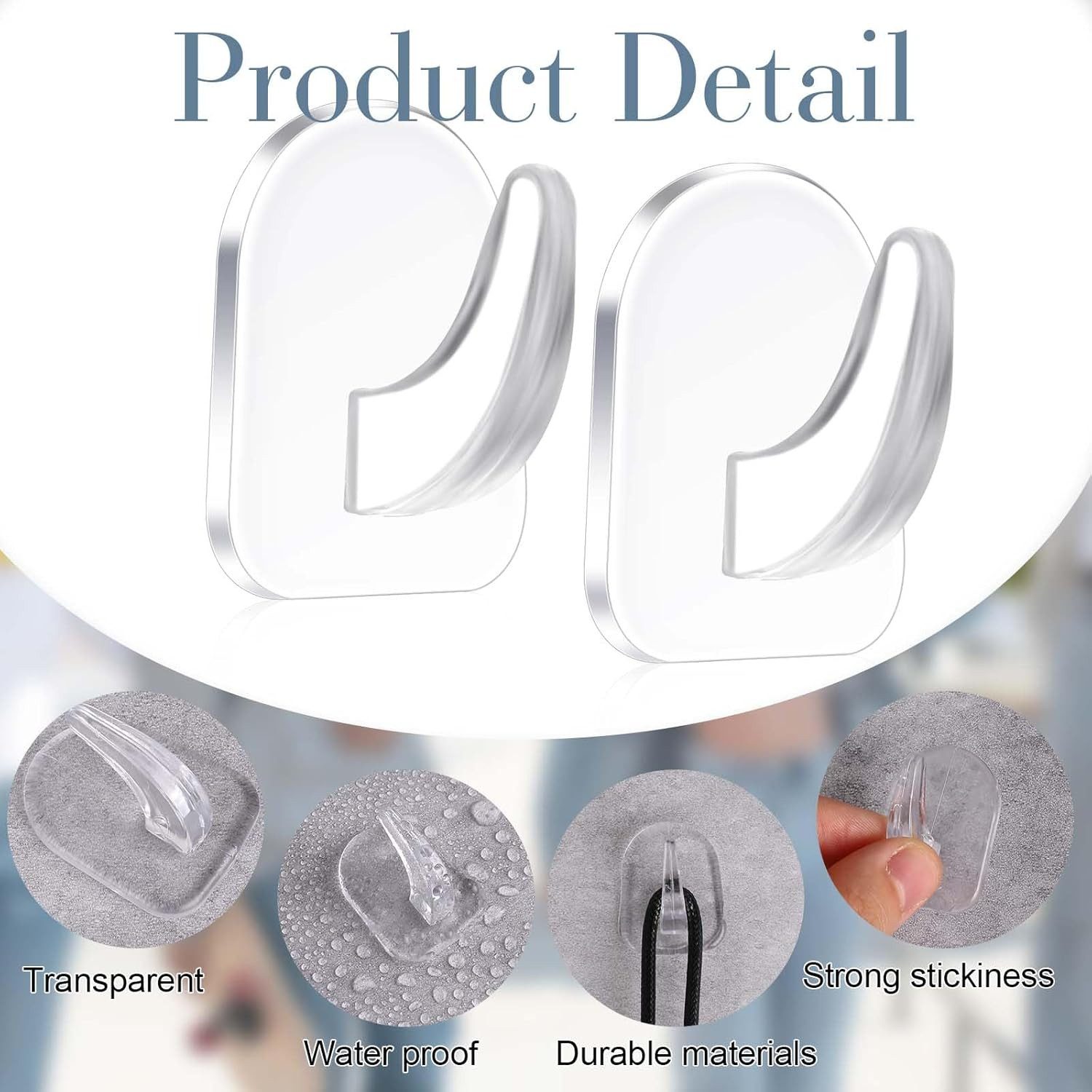 FELIXLEO Gardinenhaken Transparente Selbstklebende Wandhaken, Magischer Haken