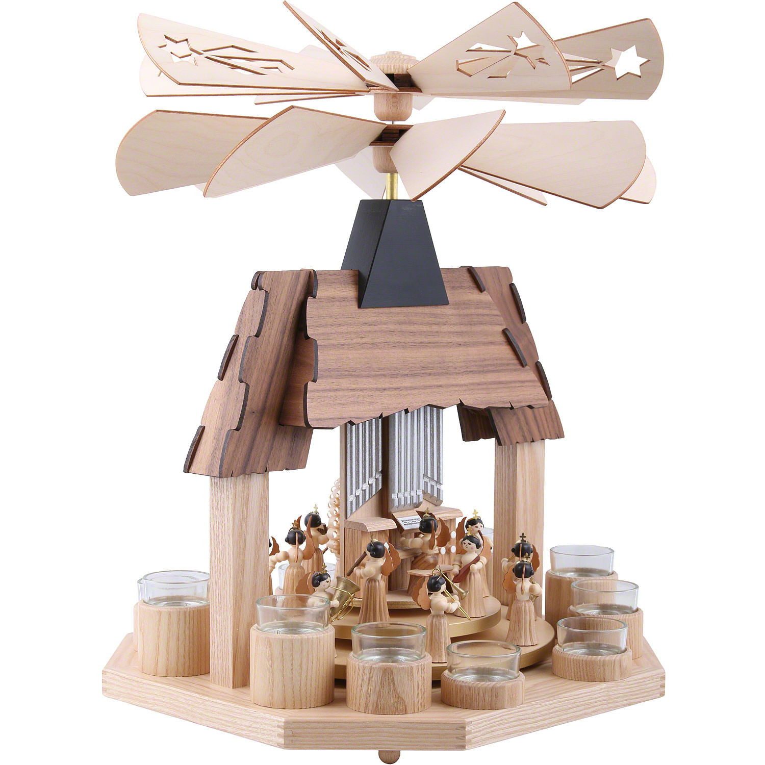 Kuhnert Weihnachtspyramide 1-stöckige Pyramide Engel mit zwei gegenläufigen Flügelrädern (41cm) v