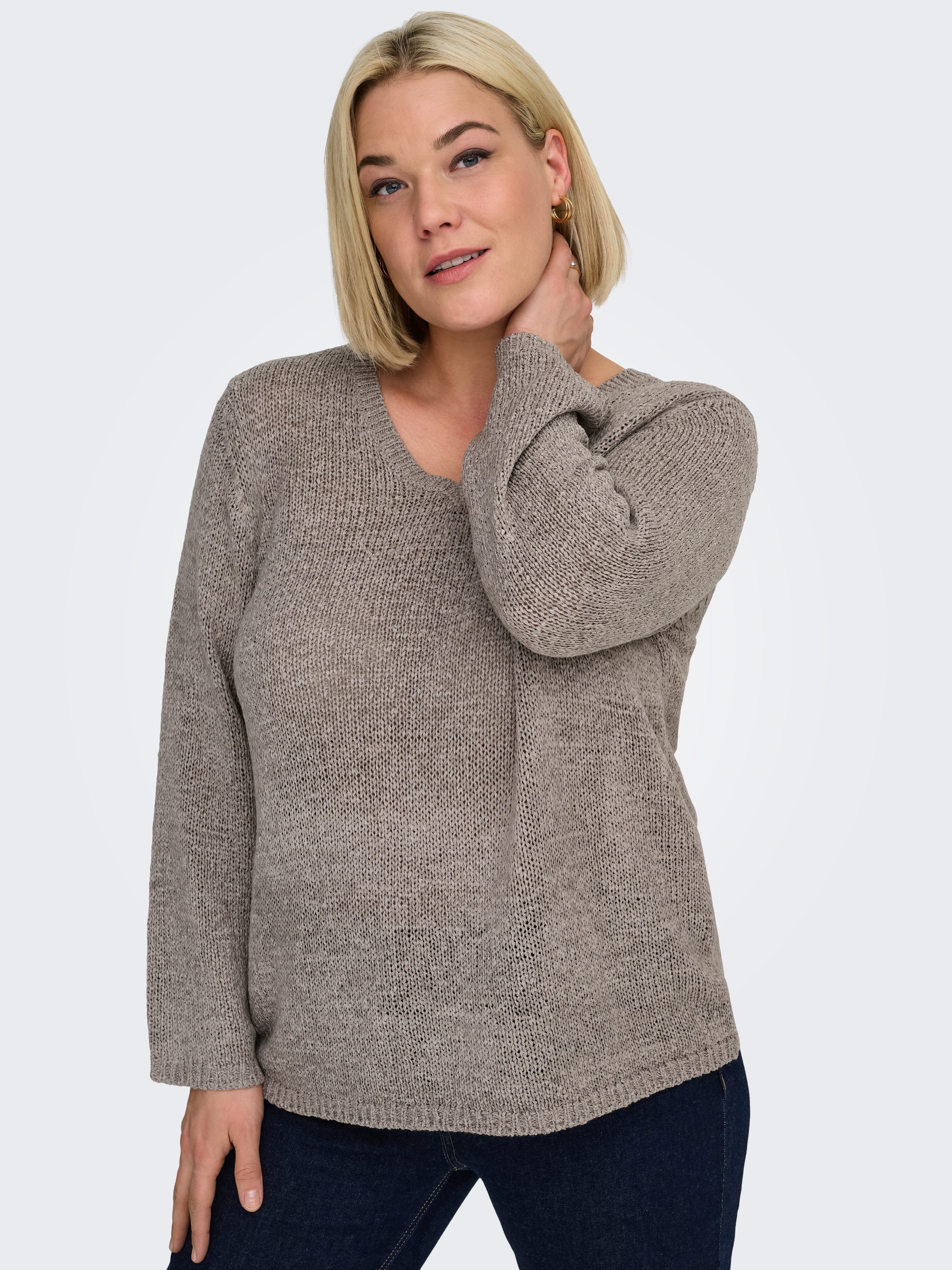 ONLY CARMAKOMA V-Ausschnitt-Pullover CARGEENA L/S V-NECK KNT NOOS