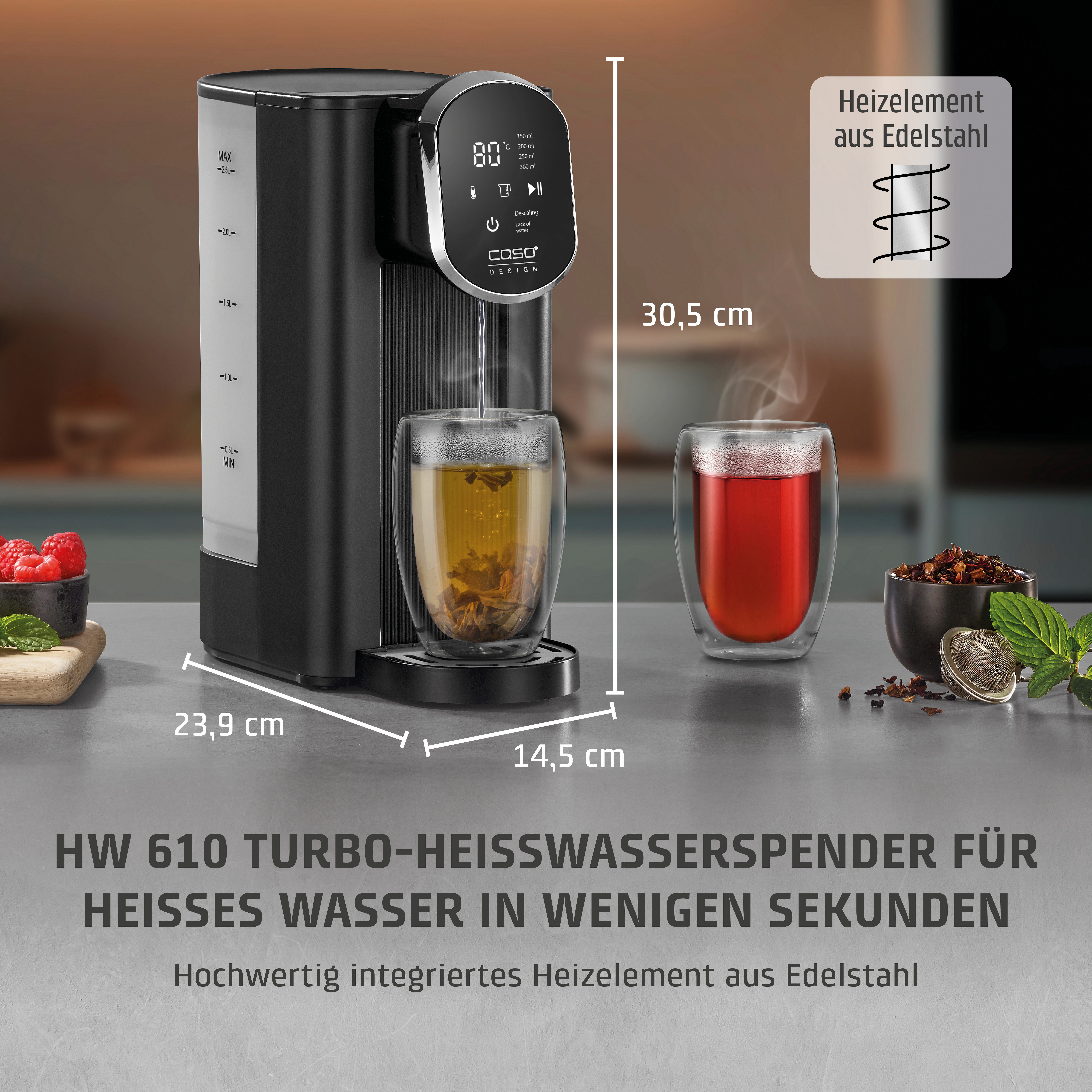 Caso Heißwasserspender 1895 HW 610, 2,5 l, 2600 W, inkl. Wasserfilter, mit Trockenlauf- und Überhitzungsschutz