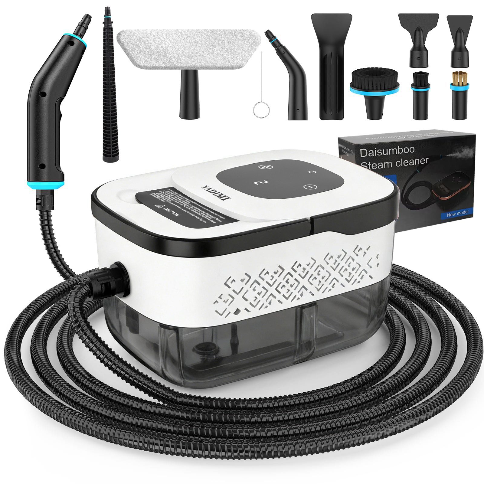 YADIMI Handdampfreiniger 1500W Tragbarer Dampfreiniger mit 1250 ml Wassertank, 1500 W, 6 stufige Leistungsregelung und 10 teiliges Zubehörset, Dampfreiniger für Böden, Küche, Fenster, Badezimmer und Auto