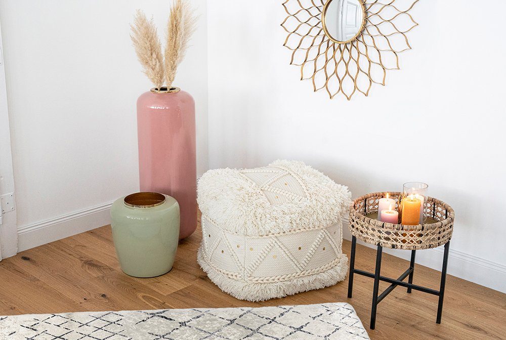 Pouf Bohist 525 50cm x 50cm, Strukturen mit Fransen und Quasten