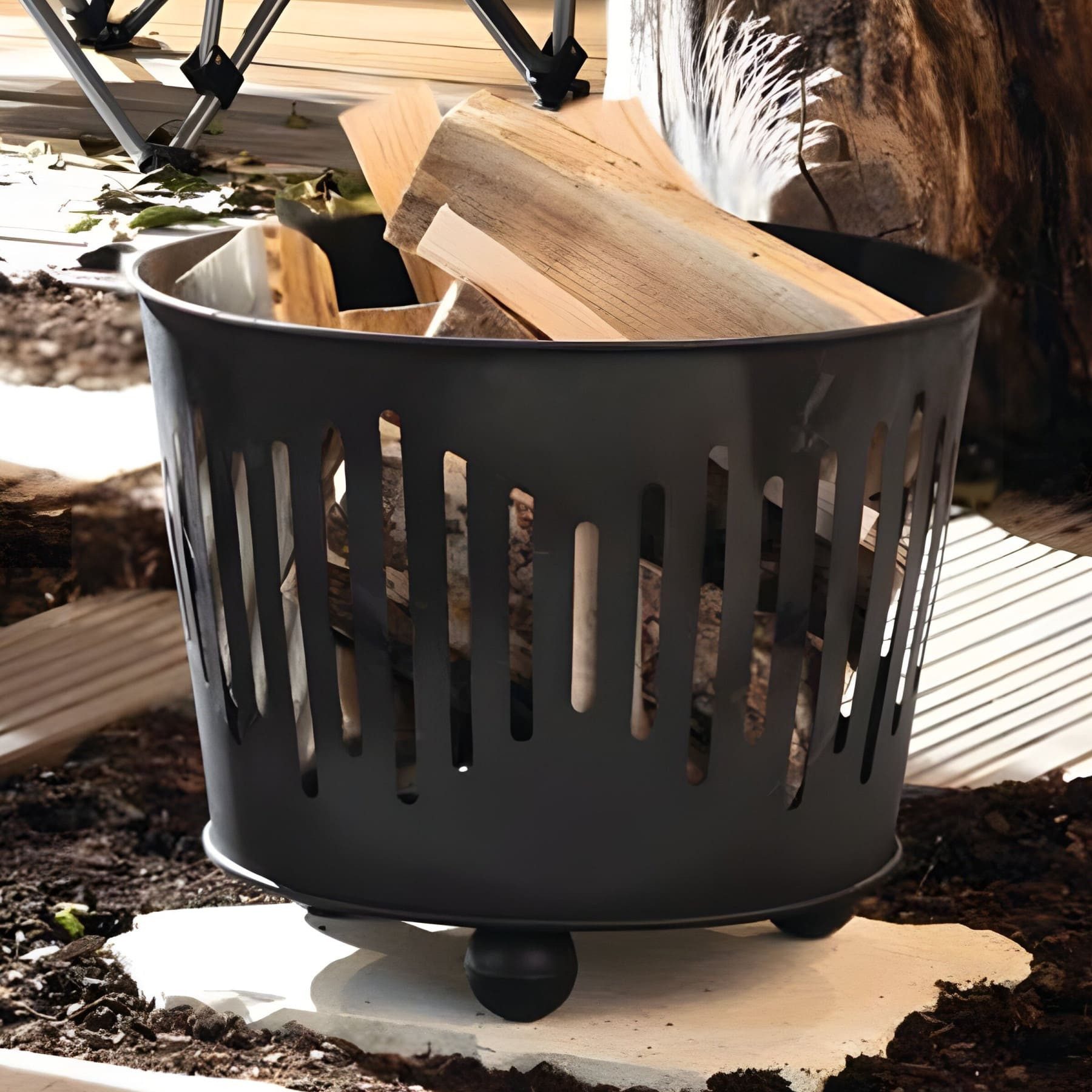 Dekoleidenschaft Feuerkorb "Black" Metall, matt-schwarz lackiert, rund Ø 39 x 32 cm, Feuerschale, Lagerfeuer für Garten & Terrasse