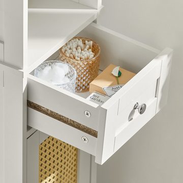 SoBuy Hochschrank BZR70 mit Gitteroptik Badregal mit 1 offenen Fach, 1 Schublade und 2 Türen