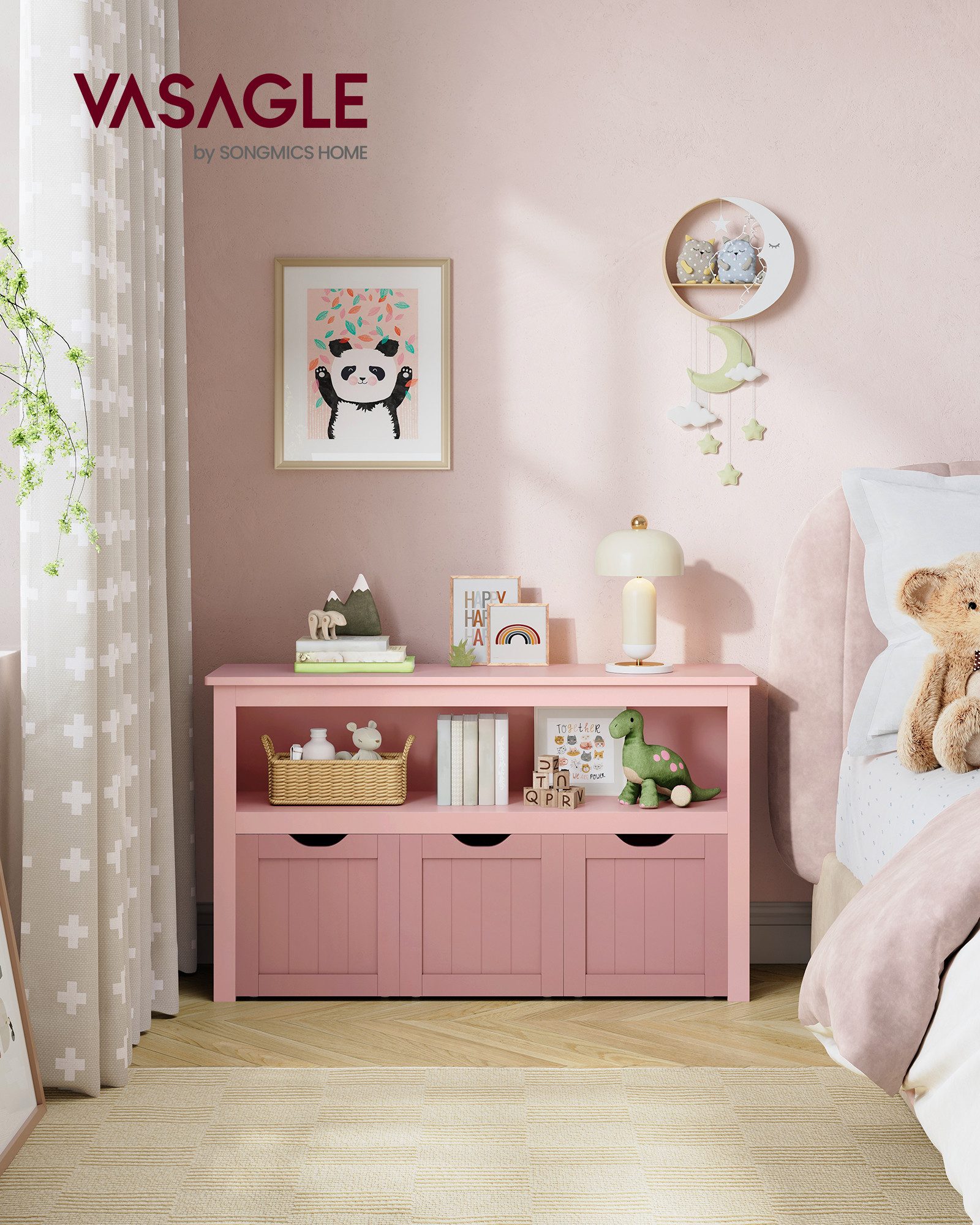 VASAGLE Kinderregal Spielzeugaufbewahrung, Bücherregal Kinder, Spielzeugregal, mit Rollen, 30 x 102 x 60 cm