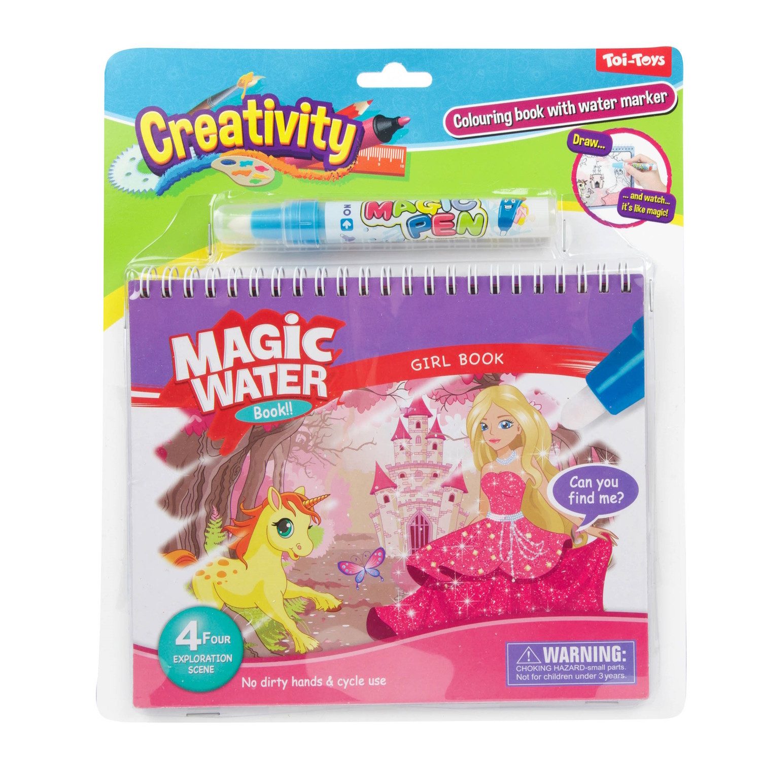 Toi-Toys Spiel, Prinzessin Wassermalbuch mit Wasserstift und vier Entdeckerszenen zum