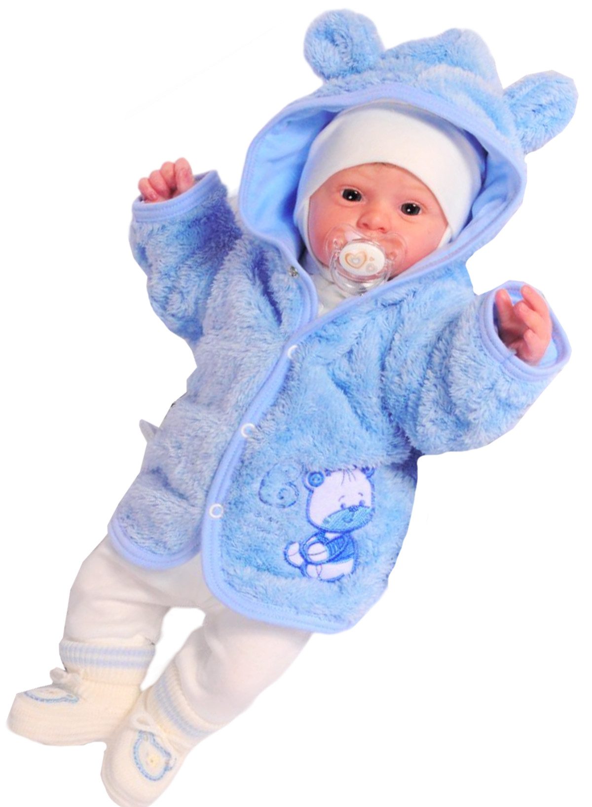 La Bortini Fleecejacke Babyjacke BabyJacke Übergangsjacke für Neugeborene in Blau mit Bär kuschelig weich, warm, gefüttert, 44 50 56 62 68 74
