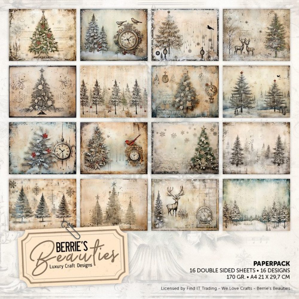 FINDit Motivpapier Papier-Set Christmas Trees, 16 Blatt, A4