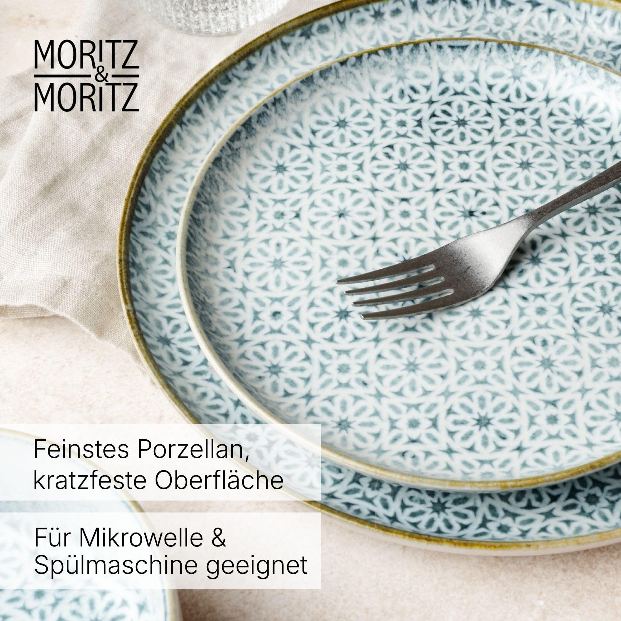 Moritz & Moritz Kombiservice ALHAMBRA Geschirrset Blau (36-tlg), 12 Personen, Porzellan, Spülmaschinengeeignet & Mikrowellensicher – Bild 5 von 5