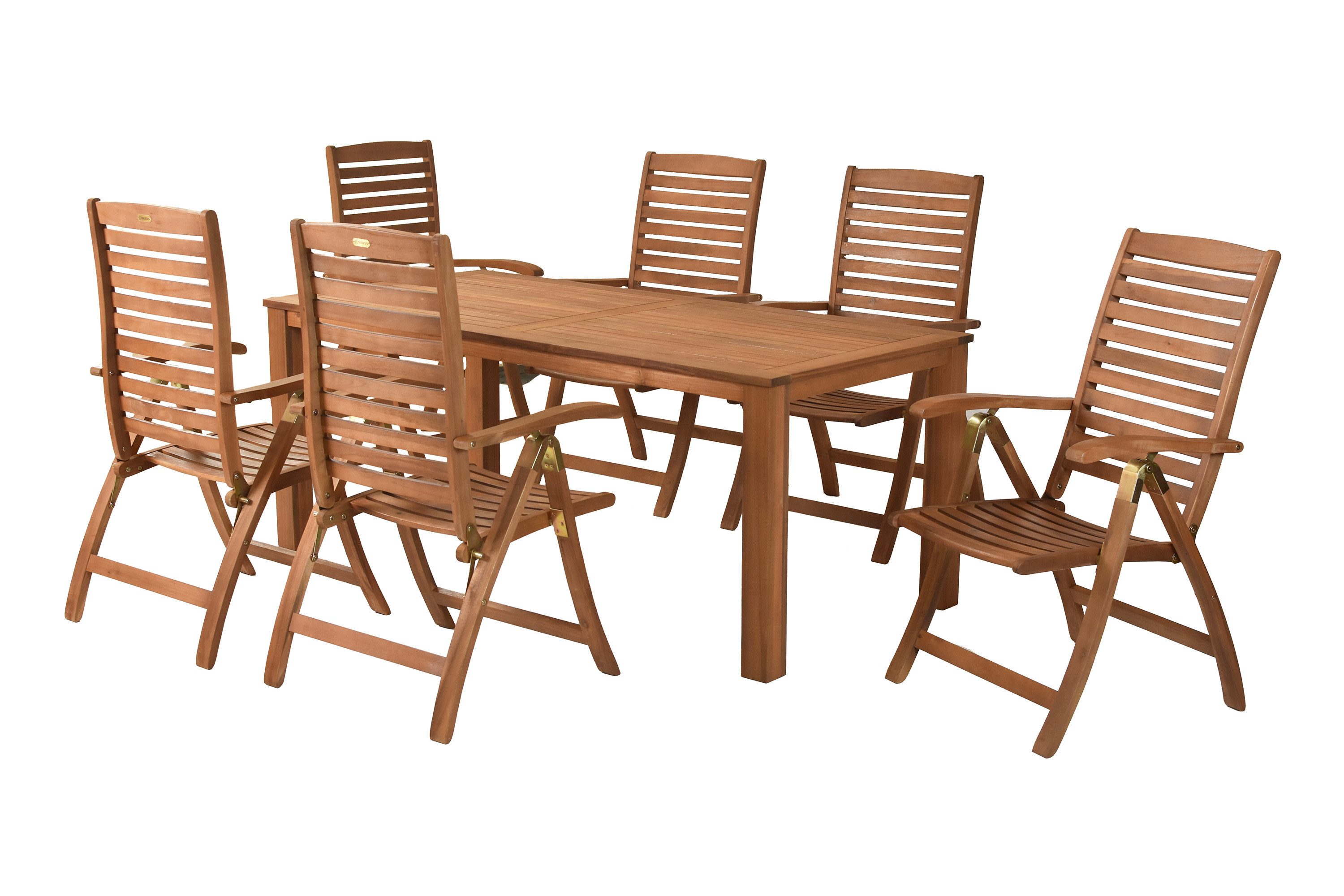 MERXX Garten-Essgruppe Paraiba Set 7tlg., Klappsessel, Akazie, (7tlg. Set, 6 Klappsessel, 1 Tisch), Klappsessel, verstellbare Rückenlehne