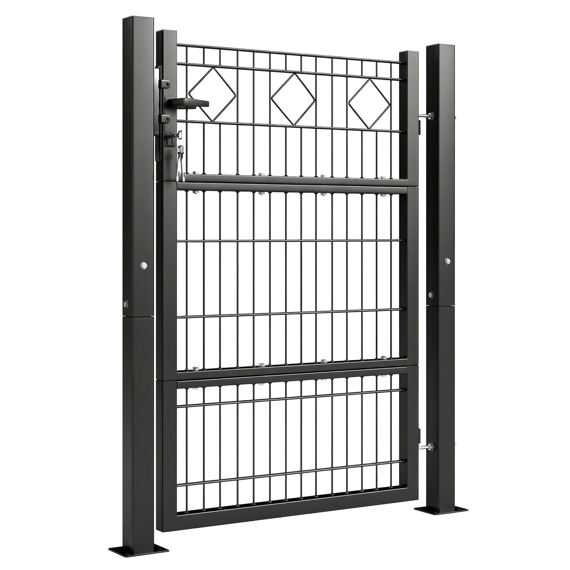 Outsunny Gartentor aus verzinktem Metall mit Griff, Schloss Schlüssel, (abschließbar Zauntor, Gartentür), für Stabmattenzaun, Begrenzungszaun 100x131cm Dunkelgrau