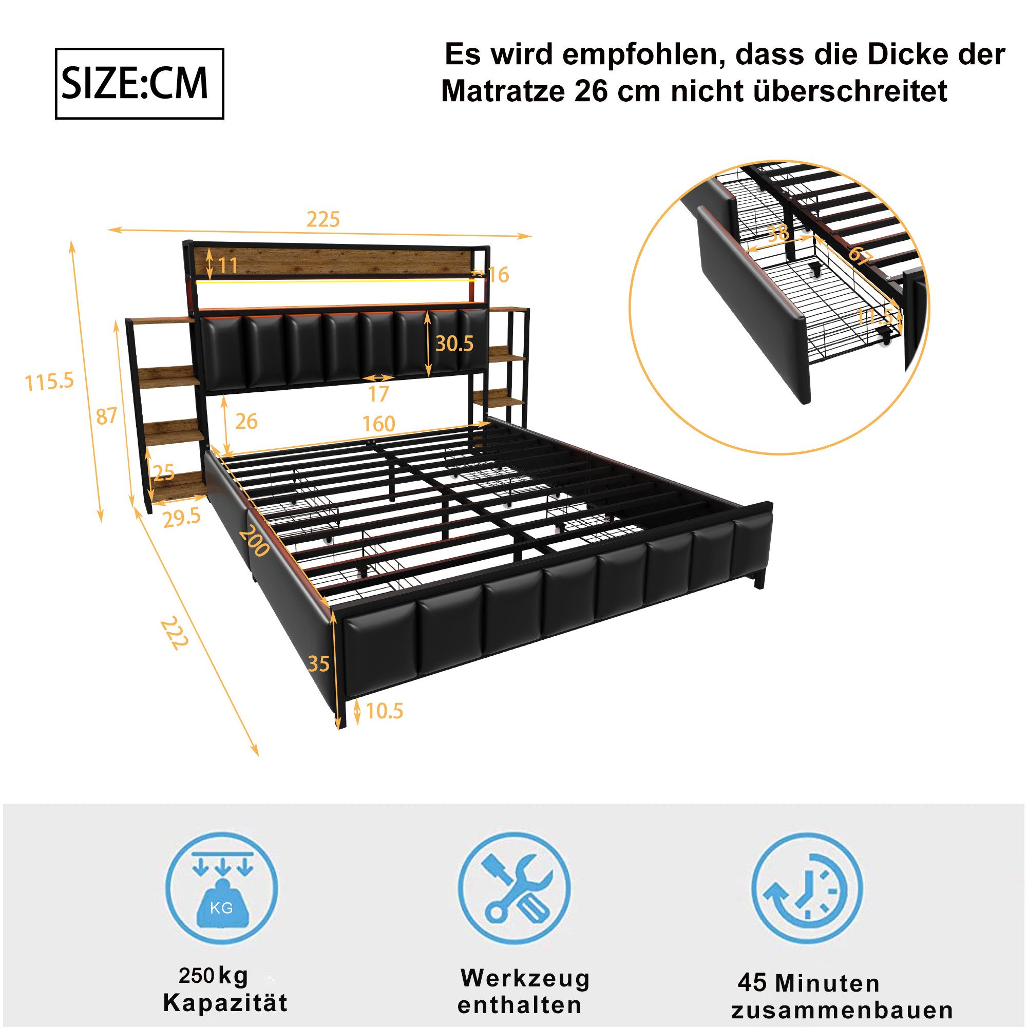 Ulife Polsterbett Doppelbett Jugendbett Eisenbett Stauraumbett günstig online kaufen