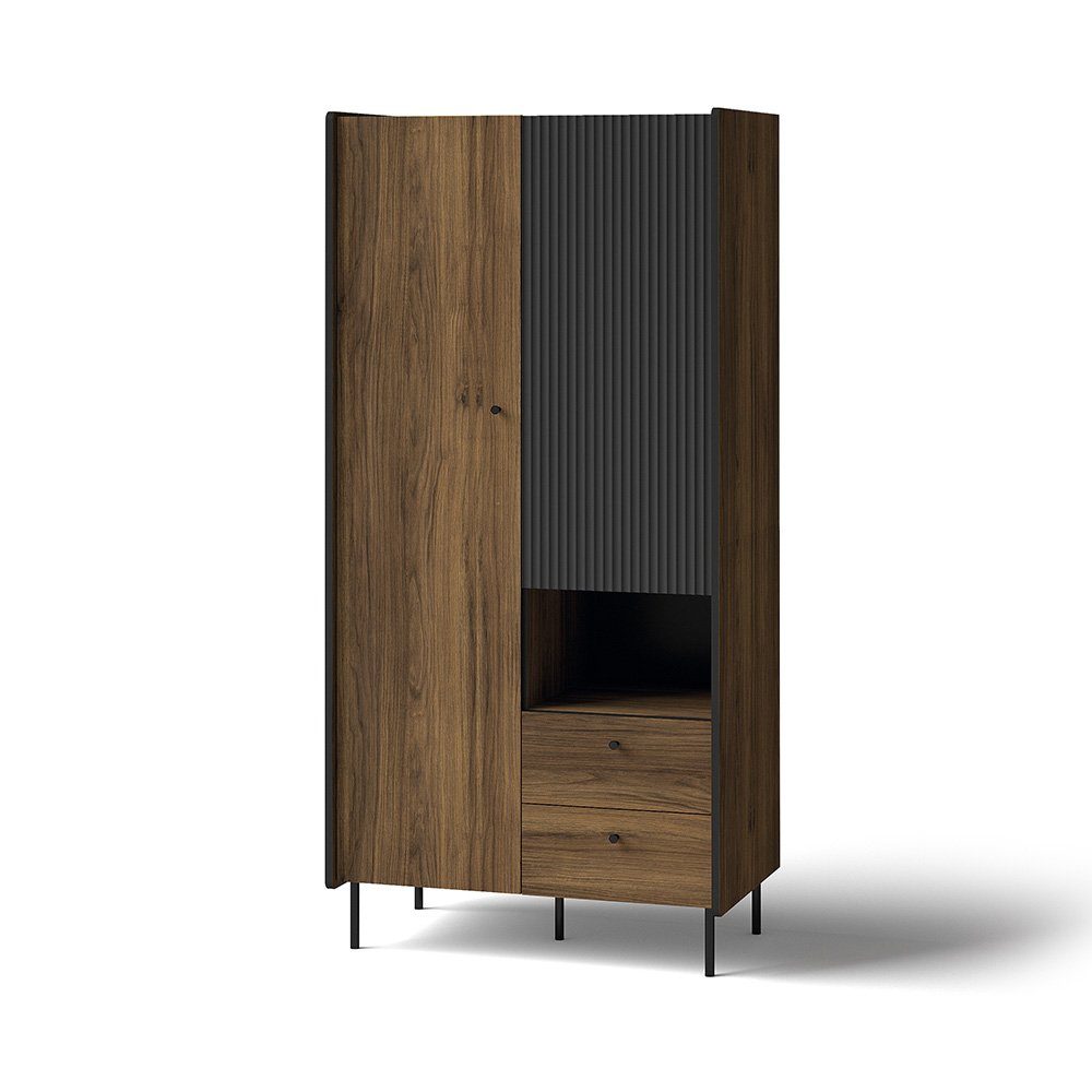 Compleo Kleiderschrank mit gerifflete Front Front COMO, Modern Schrank mit 2 Schubladen Modern Stil