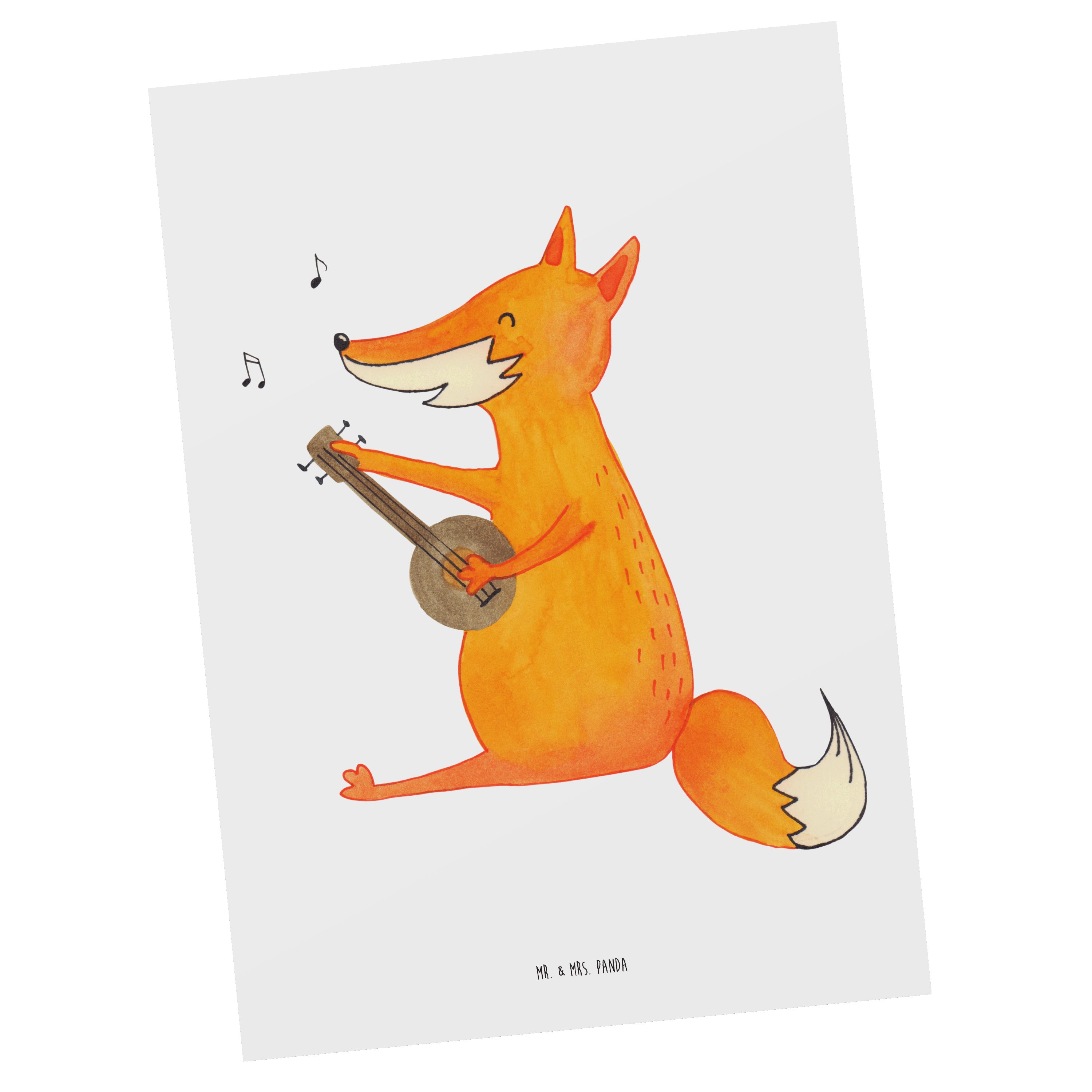 Mr. & Mrs. Panda Postkarte Fuchs Gitarre - Weiß - Geschenk, Geburtstagskarte, Füchse, Geschenkka