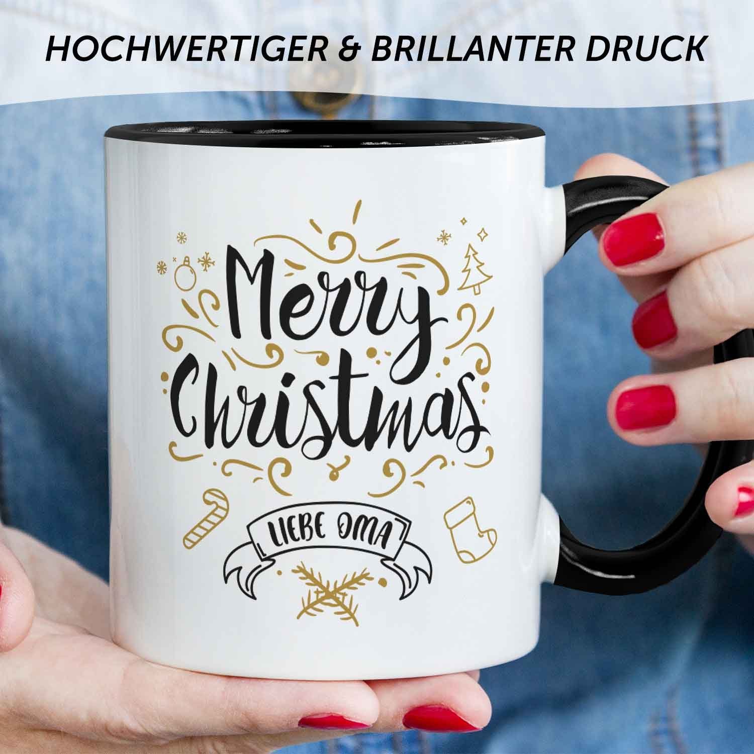Christmas Merry zu Spülmaschinenfest Geschenke Weihnachten, Weihnachtsmotiv - GRAVURZEILE Oma Liebe & Frauen - Schwarz Männer Tasse für und Weiß mit -