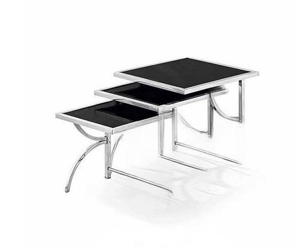 JVmoebel Beistelltisch Hochglanz Couchtisch aus Edelstahl und Glas in Silber-Schwarz (3-St), Made in Europa